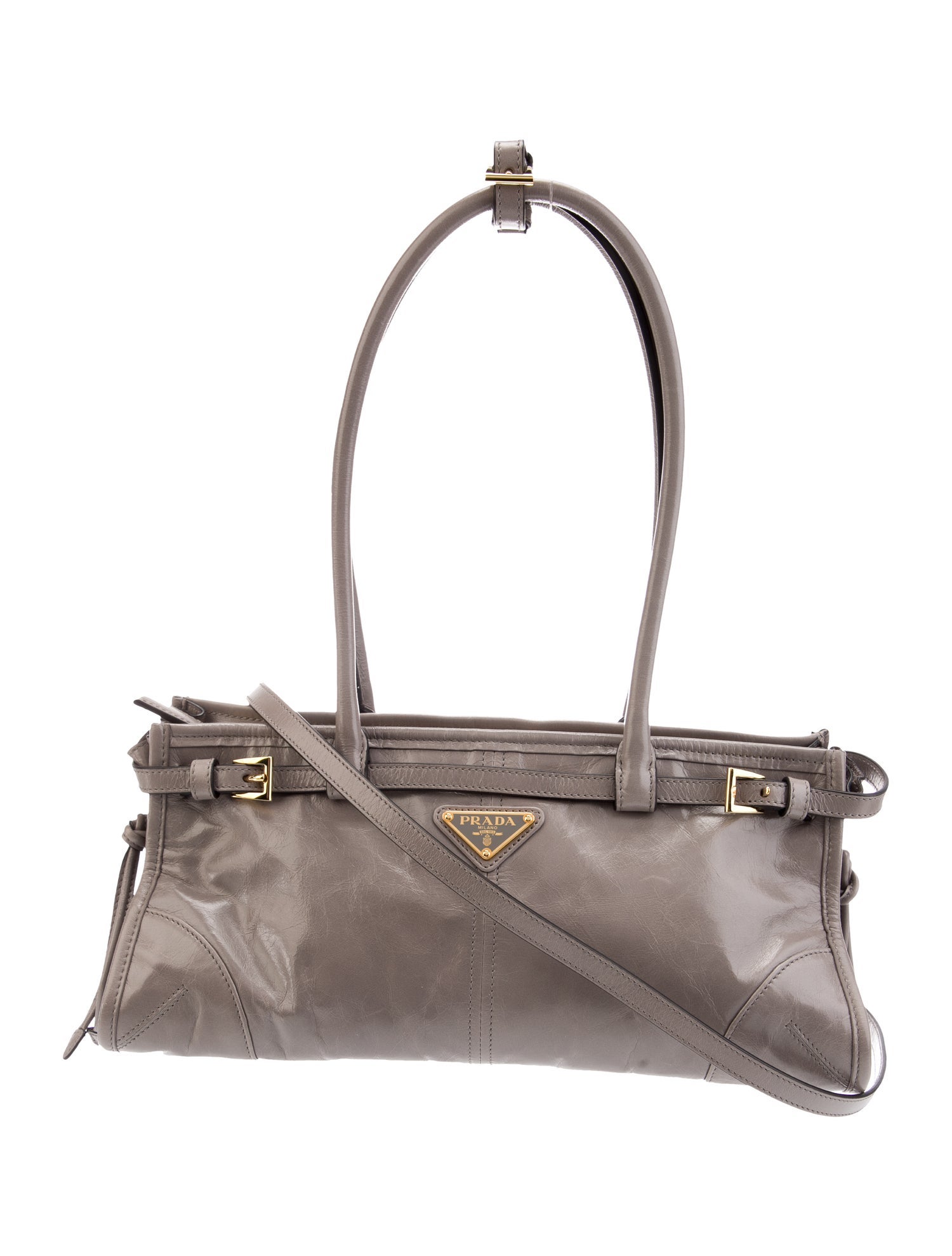 Prada Enameled Metal Triangle Bauletto Medium