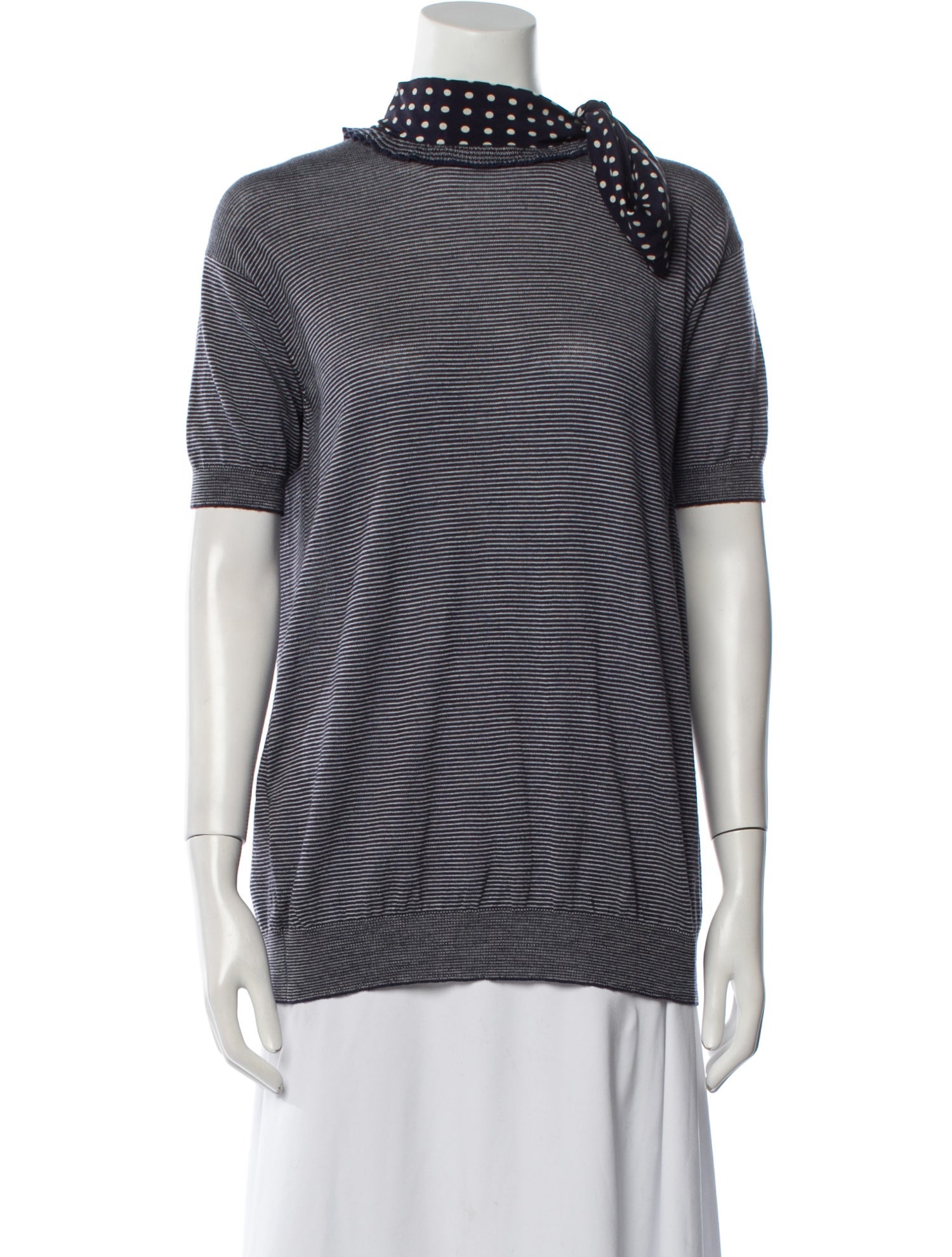 Prada 2013 Stripe Short Sleeve Button Up Sweater