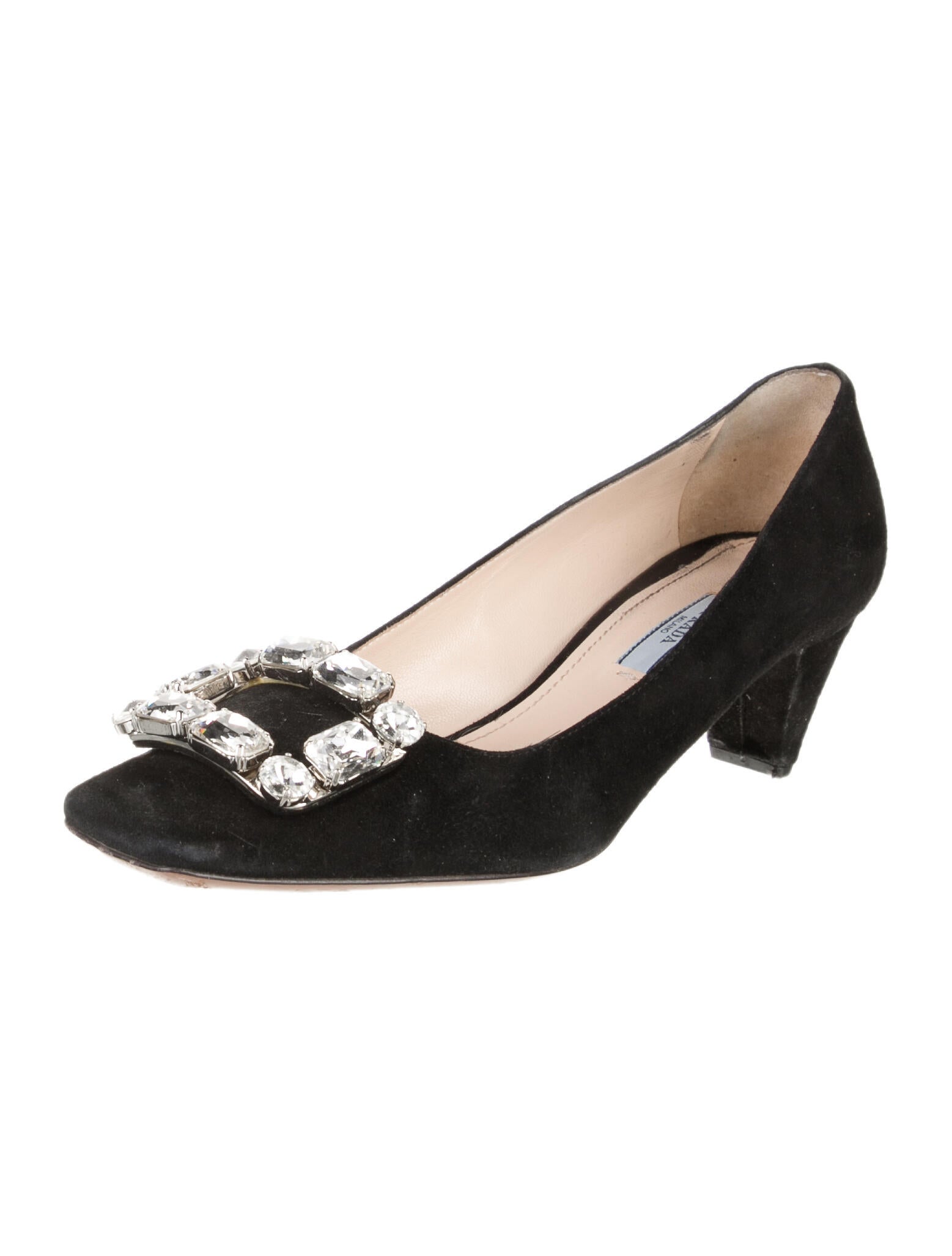 Prada Suede Crystal Embellishments Pumps