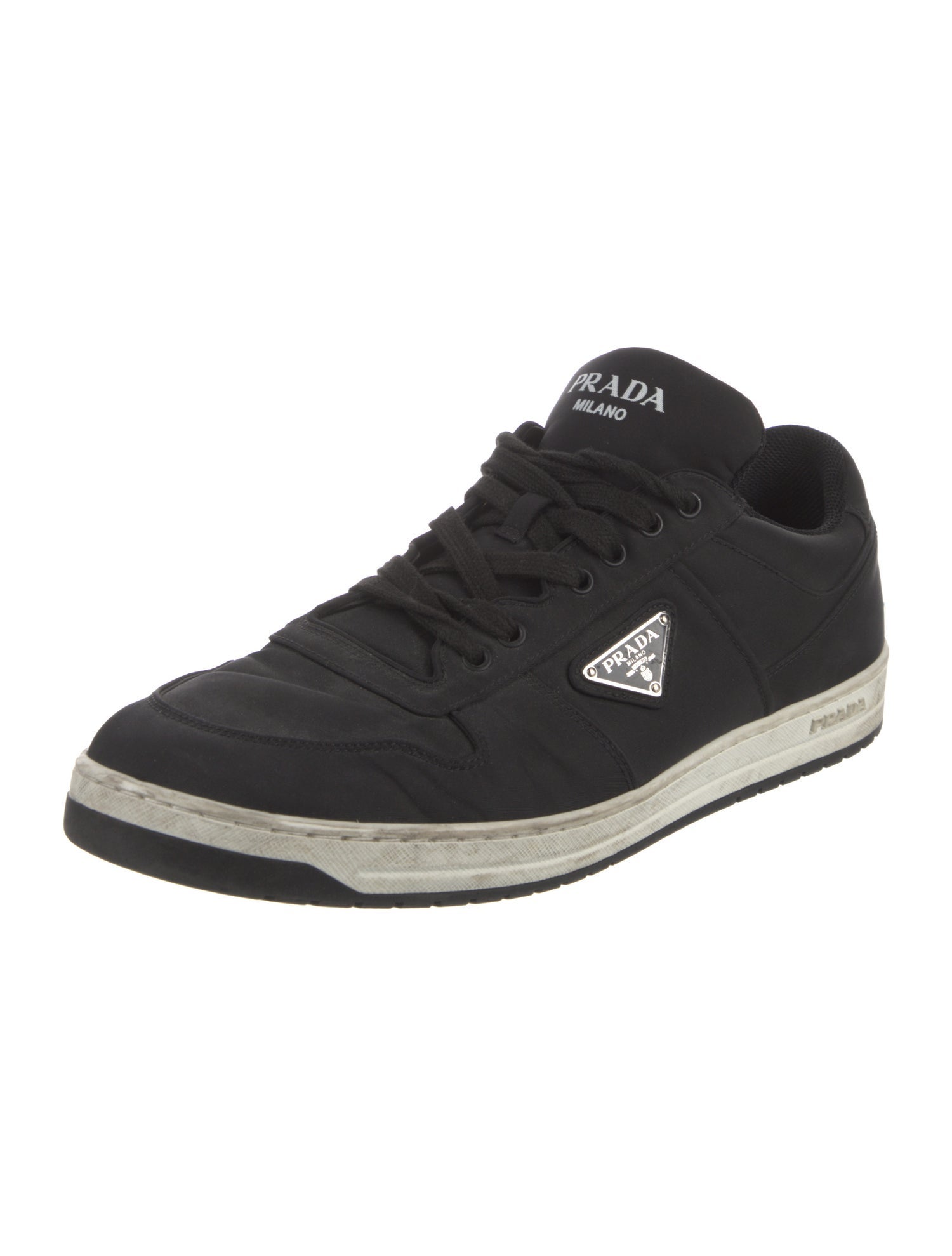 Prada Enameled Metal Triangle Nylon Sneakers