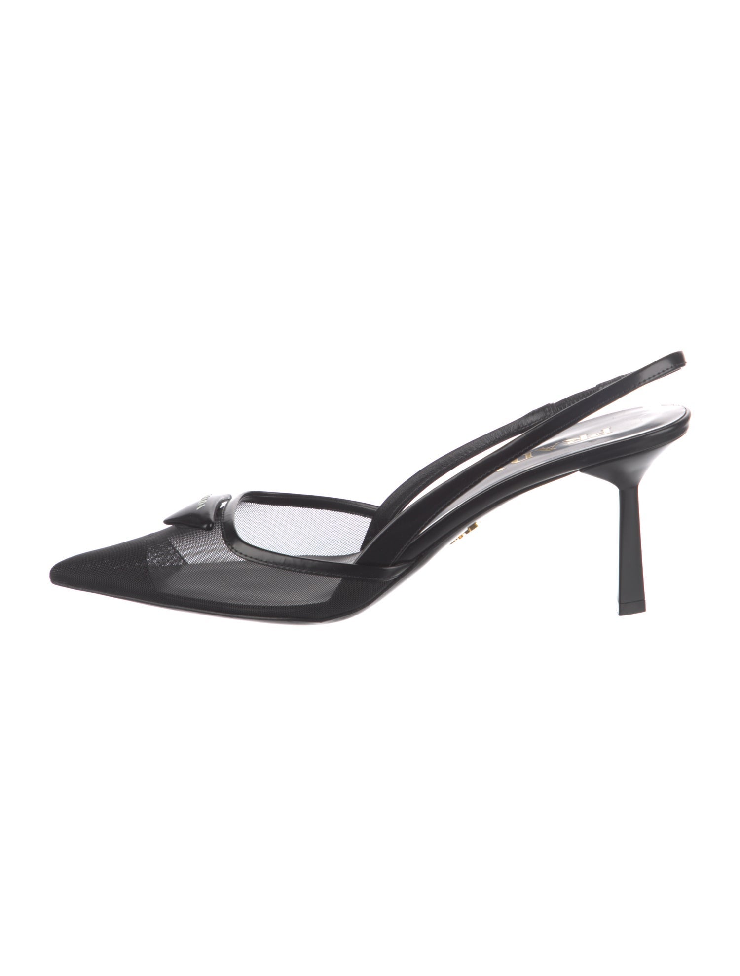 Prada Enameled Metal Triangle Leather Slingback Pumps