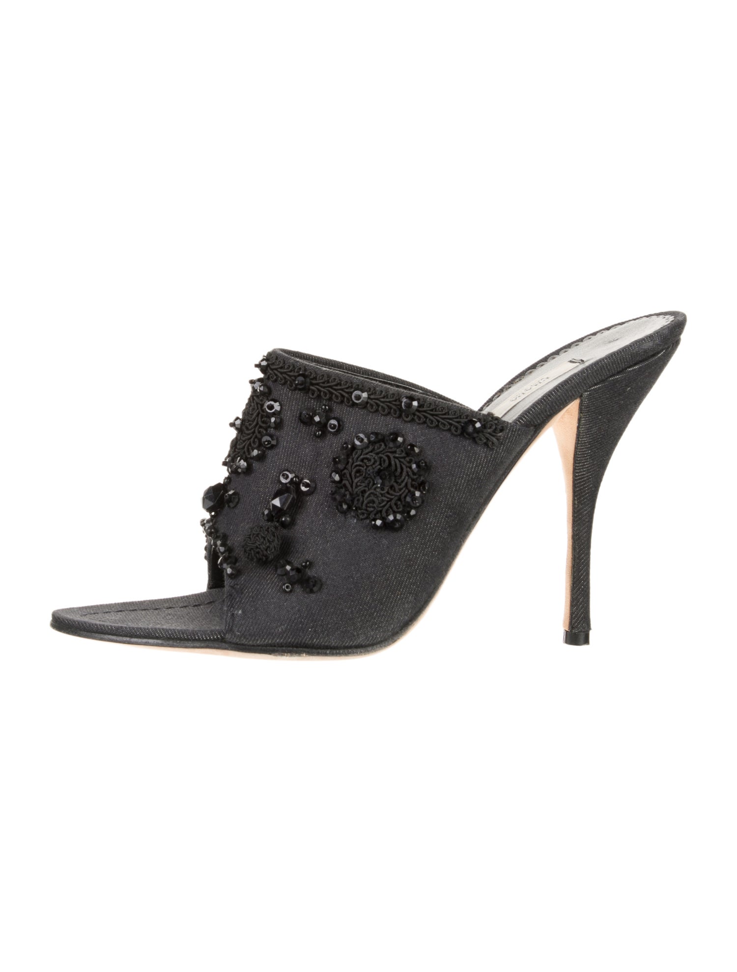 Prada Denim Crystal Embellishments Slides