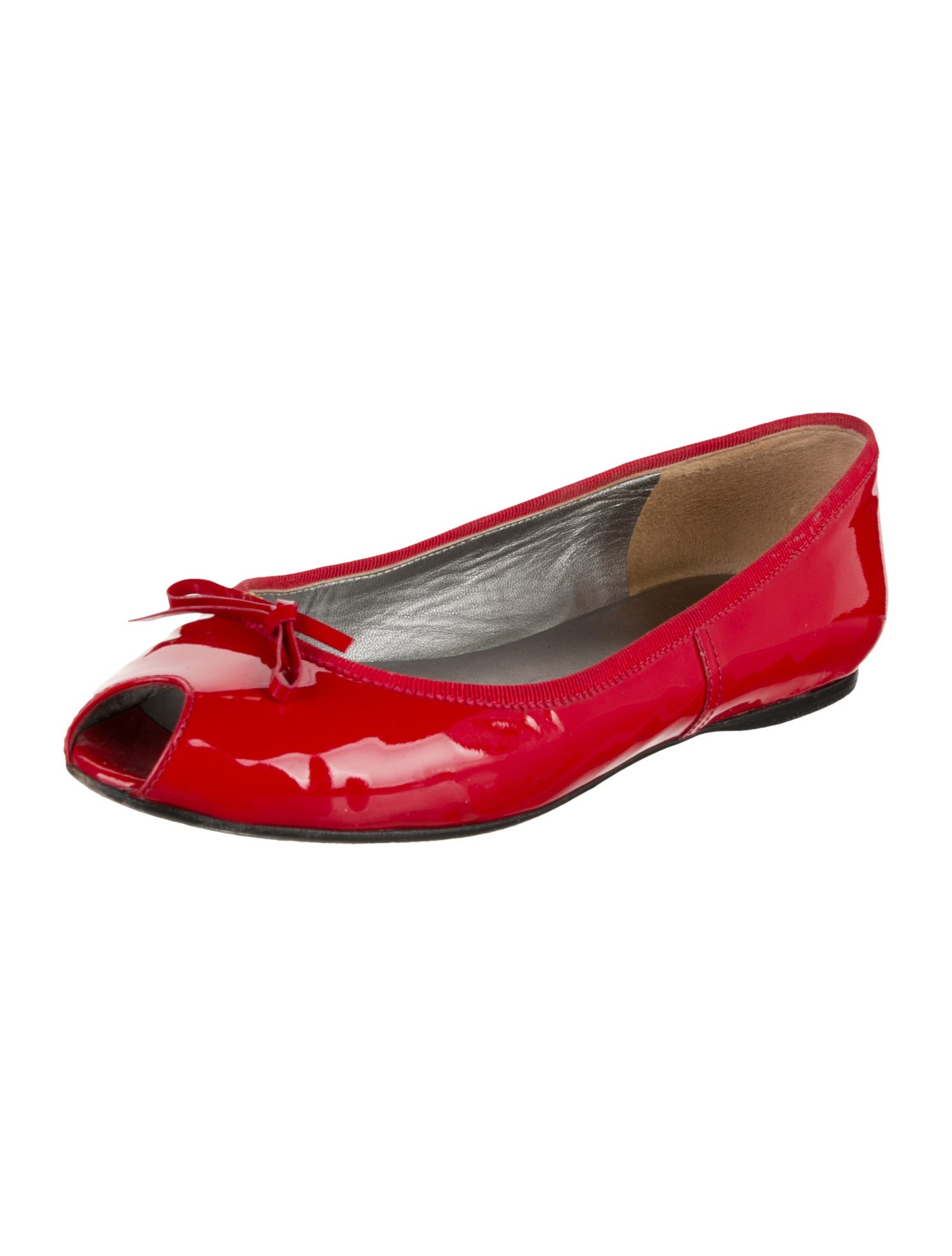 Prada Patent Leather Bow Accents Ballet Flats