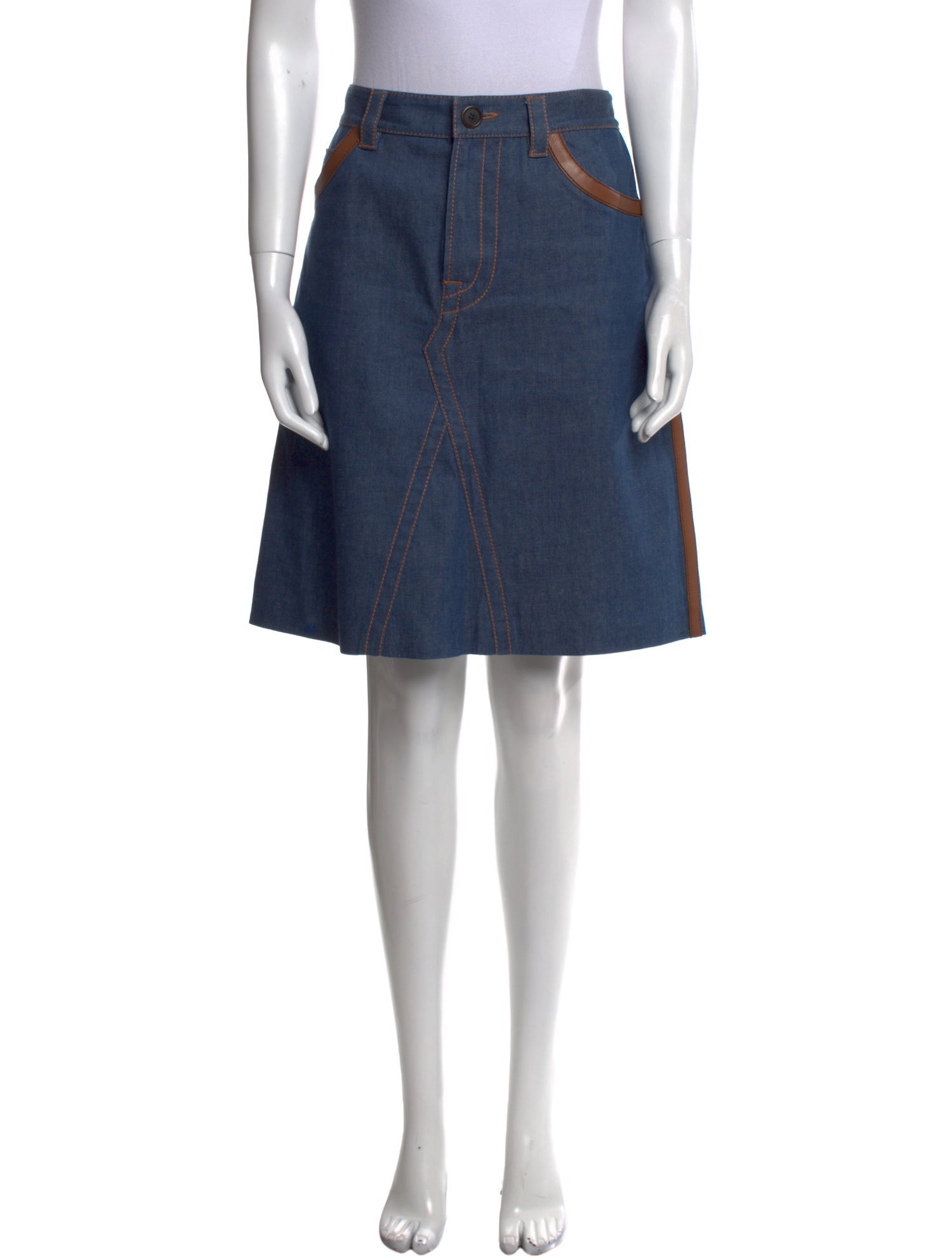 Prada Leather Trim Embellishment Knee-Length Skirt