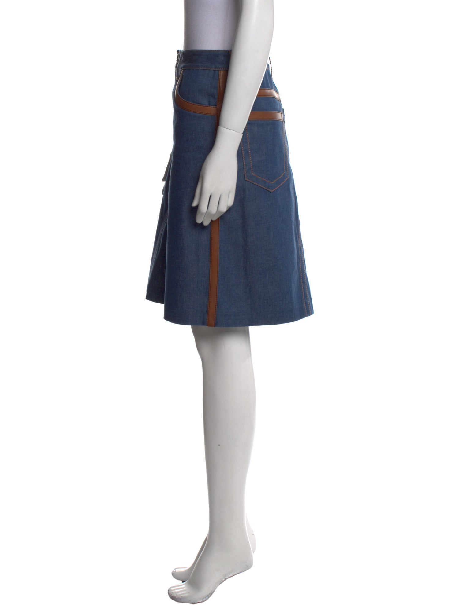 Prada Leather Trim Embellishment Knee-Length Skirt