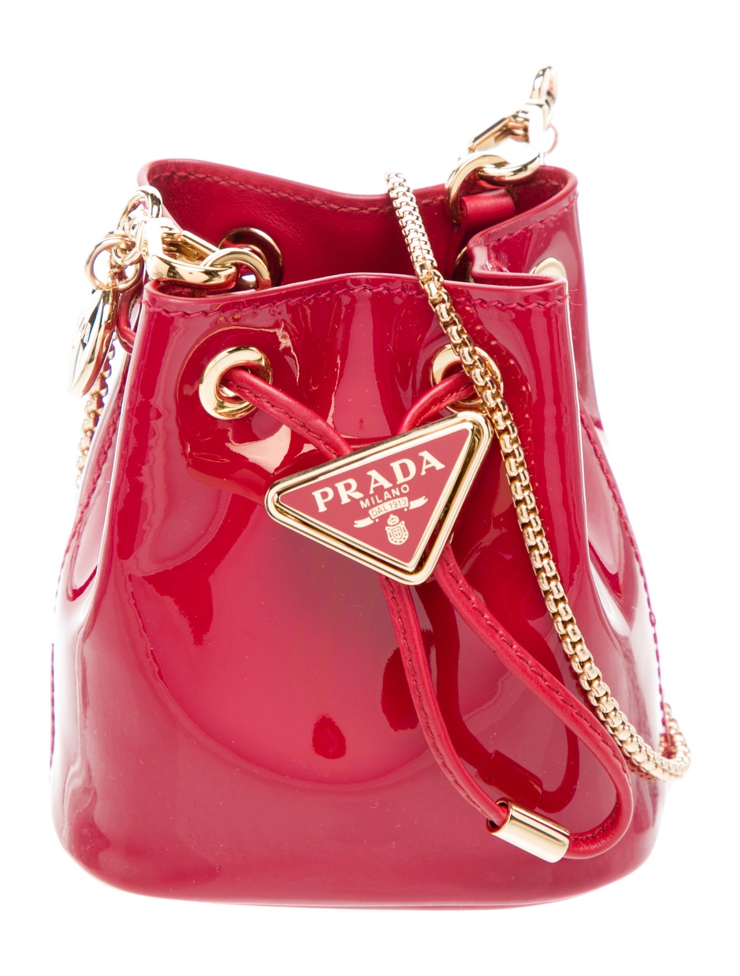 Prada Enameled Metal Triangle Bucket Bag Mini