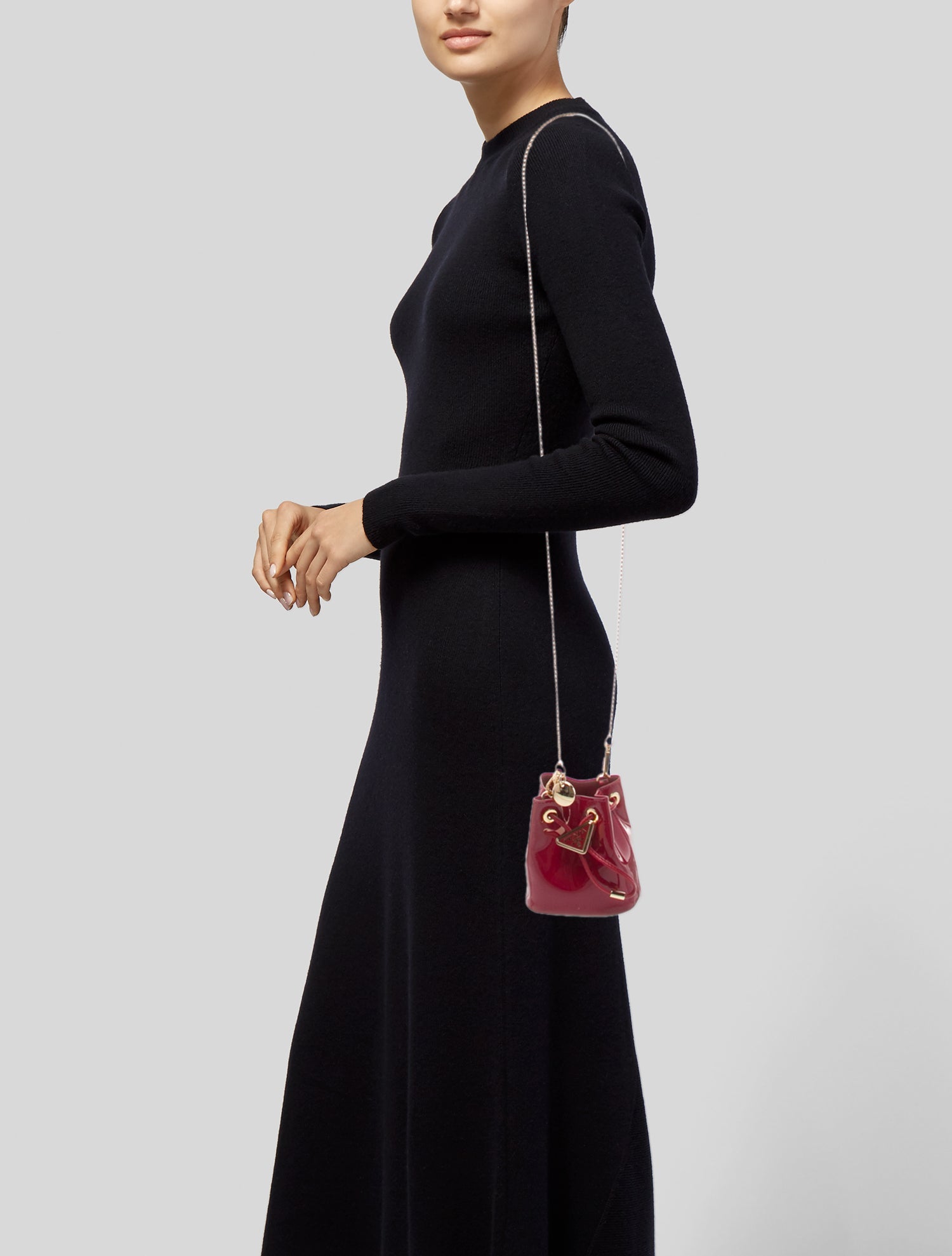 Prada Enameled Metal Triangle Bucket Bag Mini