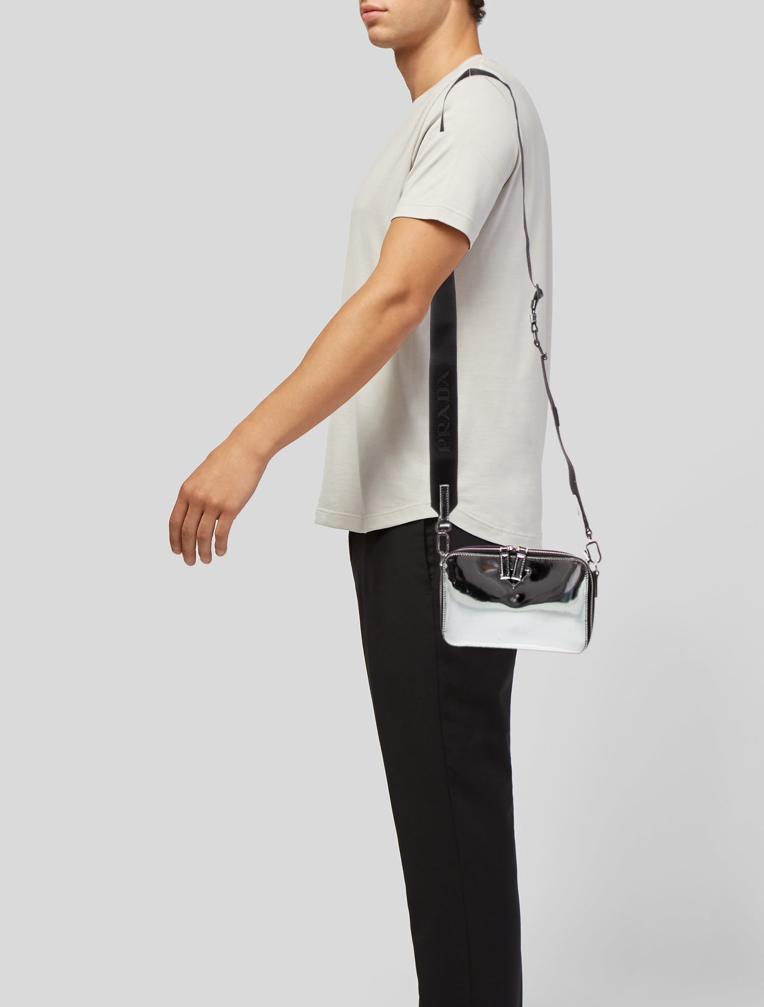 Prada Enameled Metal Triangle Crossbody Bag