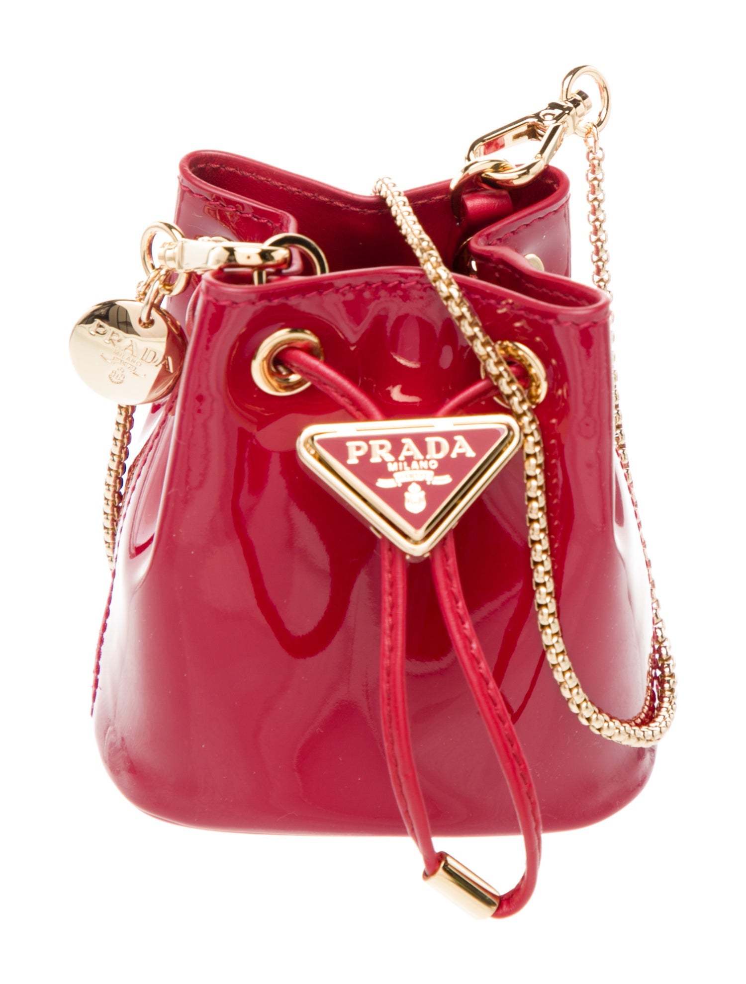 Prada Enameled Metal Triangle Bucket Bag