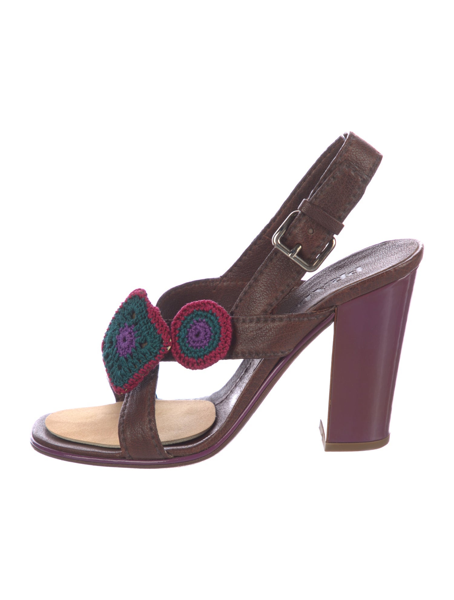 Prada Leather Crochet Trim Slingback Sandals