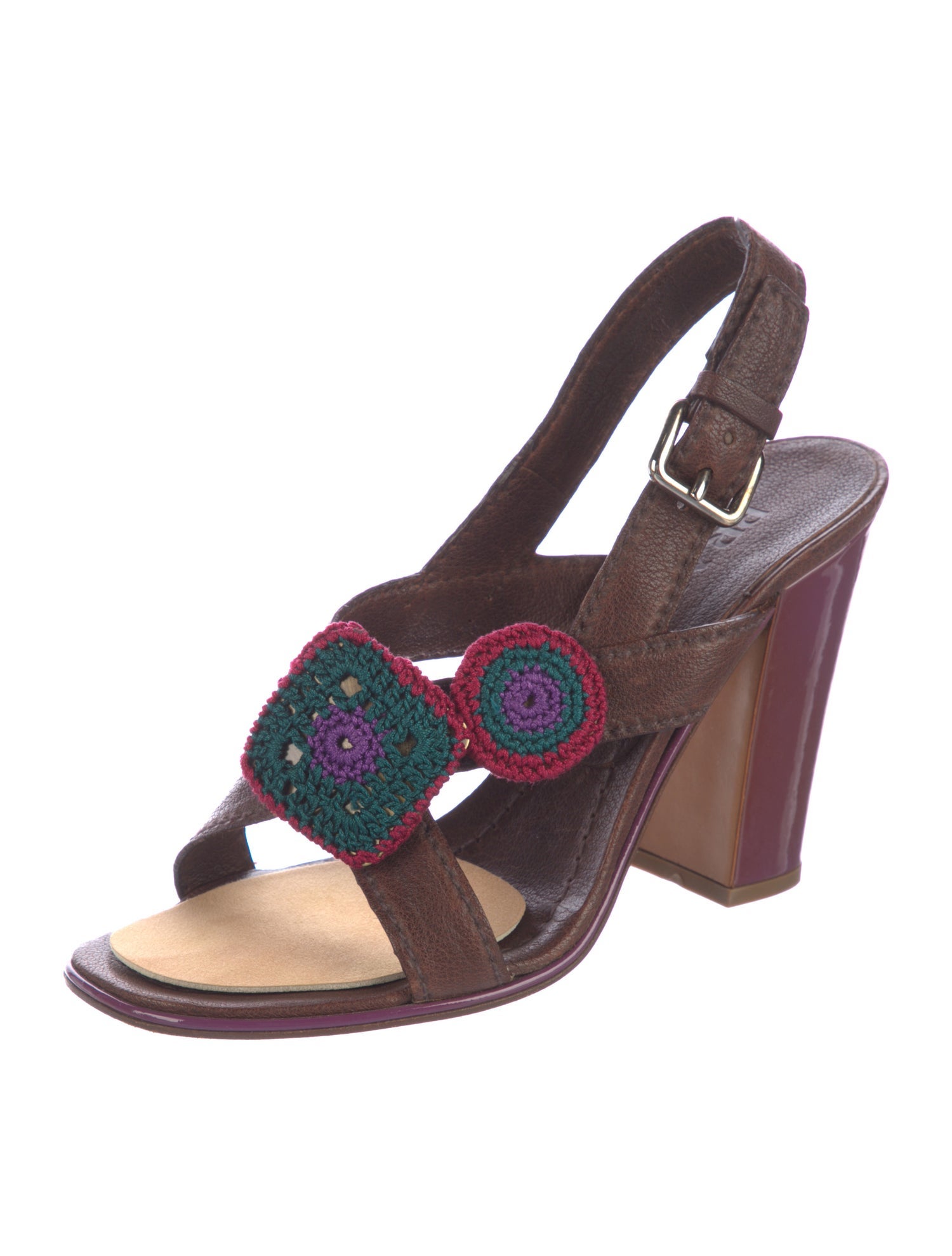 Prada Leather Crochet Trim Slingback Sandals