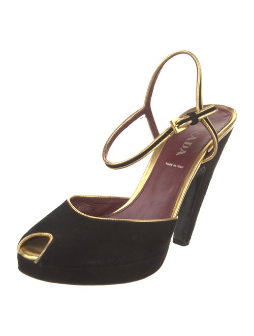 Prada Suede Leather Trim Embellishment Slingback Pumps