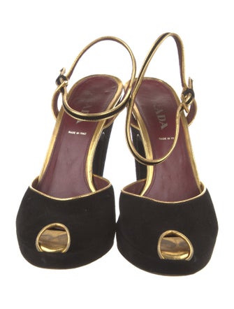 Prada Suede Leather Trim Embellishment Slingback Pumps