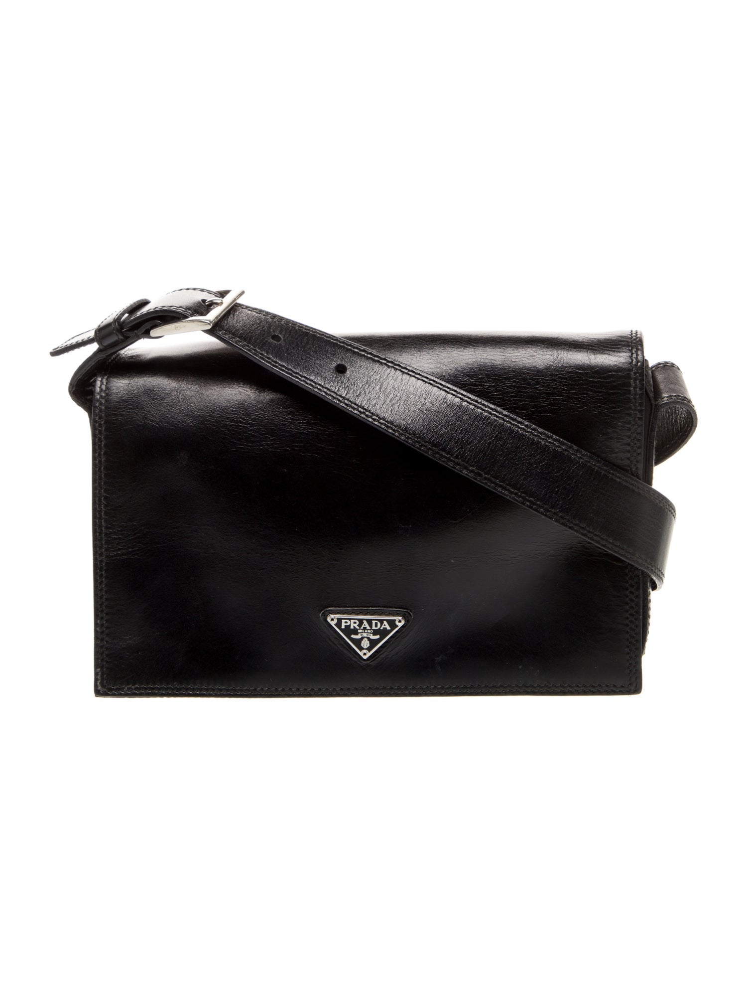 Prada Enameled Metal Triangle Shoulder Bag