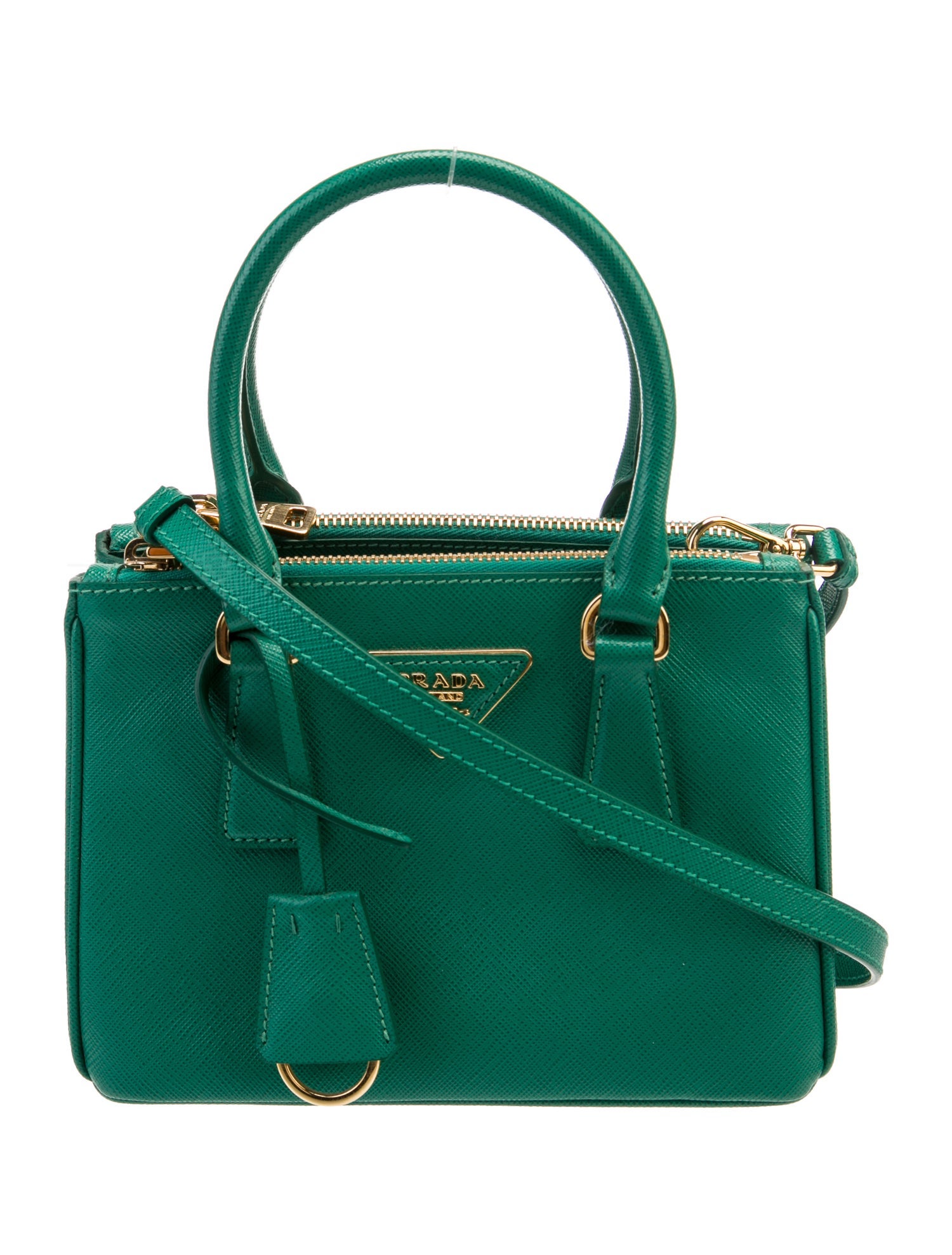 Prada Enameled Metal Triangle Galleria Double Zip Mini