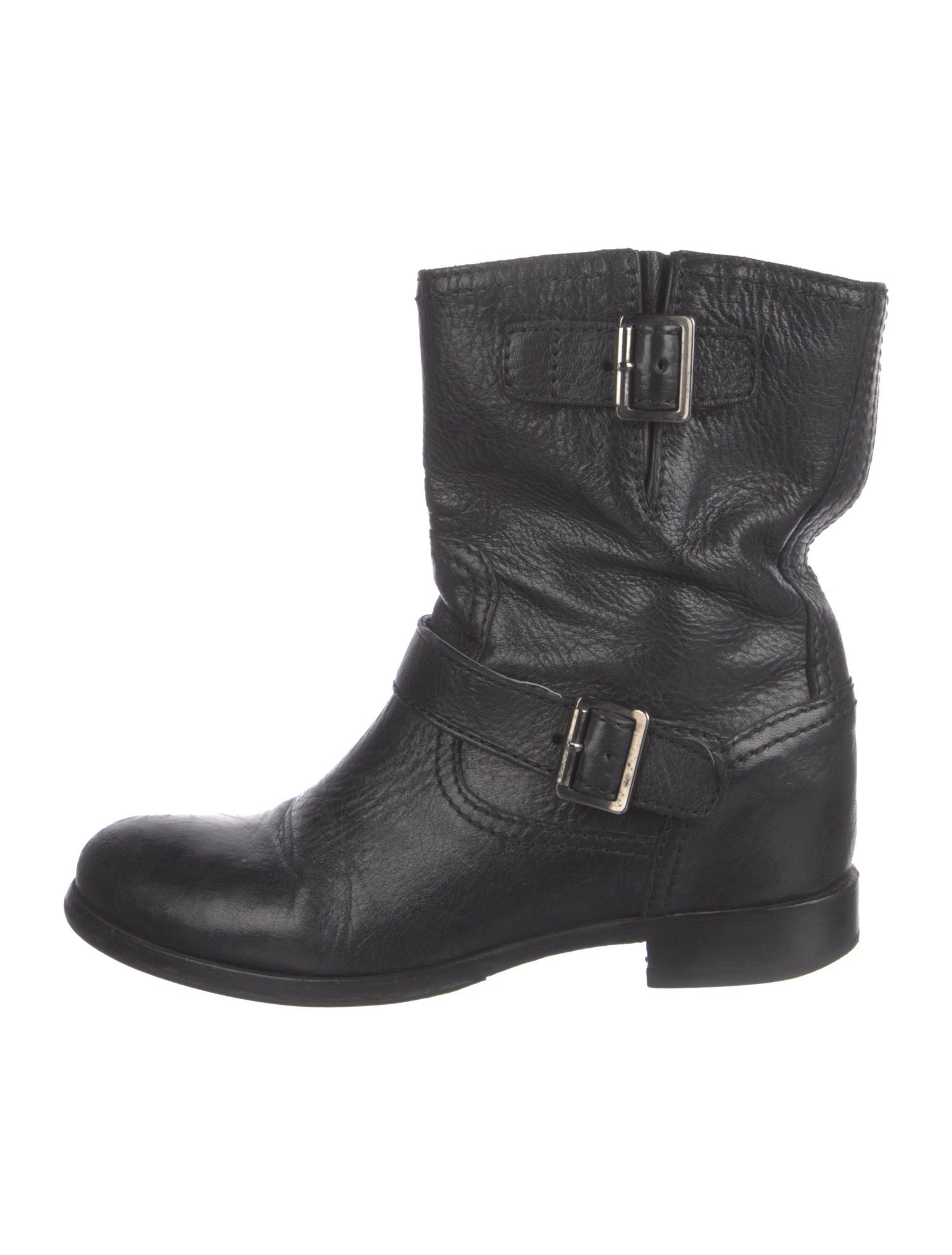 Prada Leather Distressed Accents Moto Boots