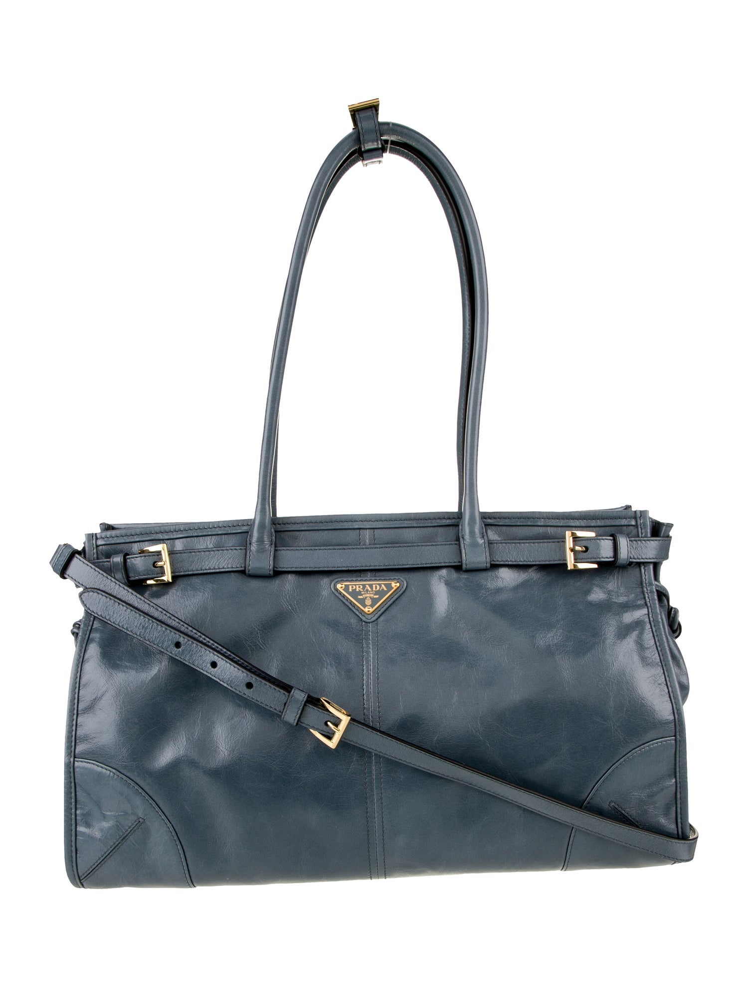 Prada Enameled Metal Triangle Bonnie Large