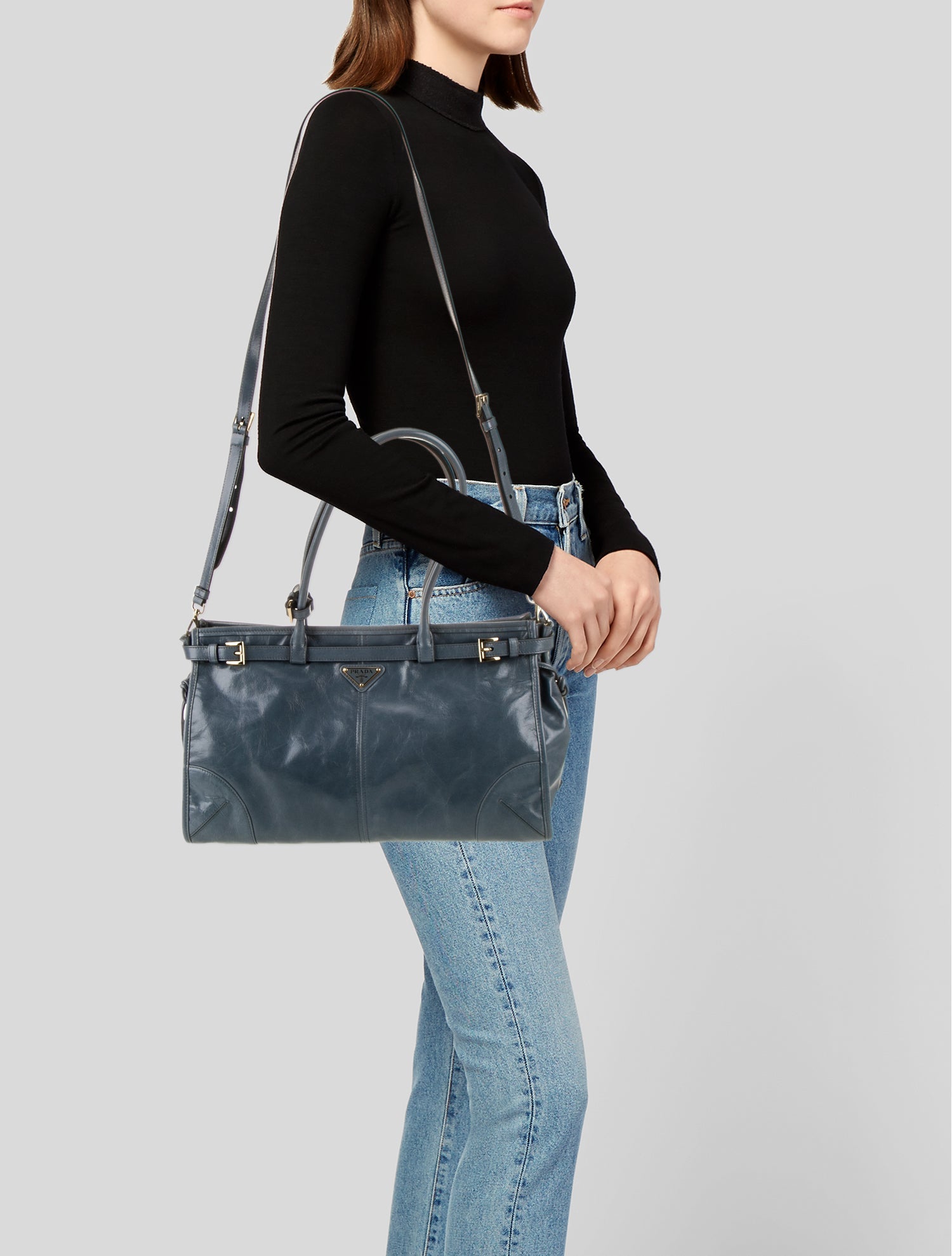 Prada Enameled Metal Triangle Bonnie Large