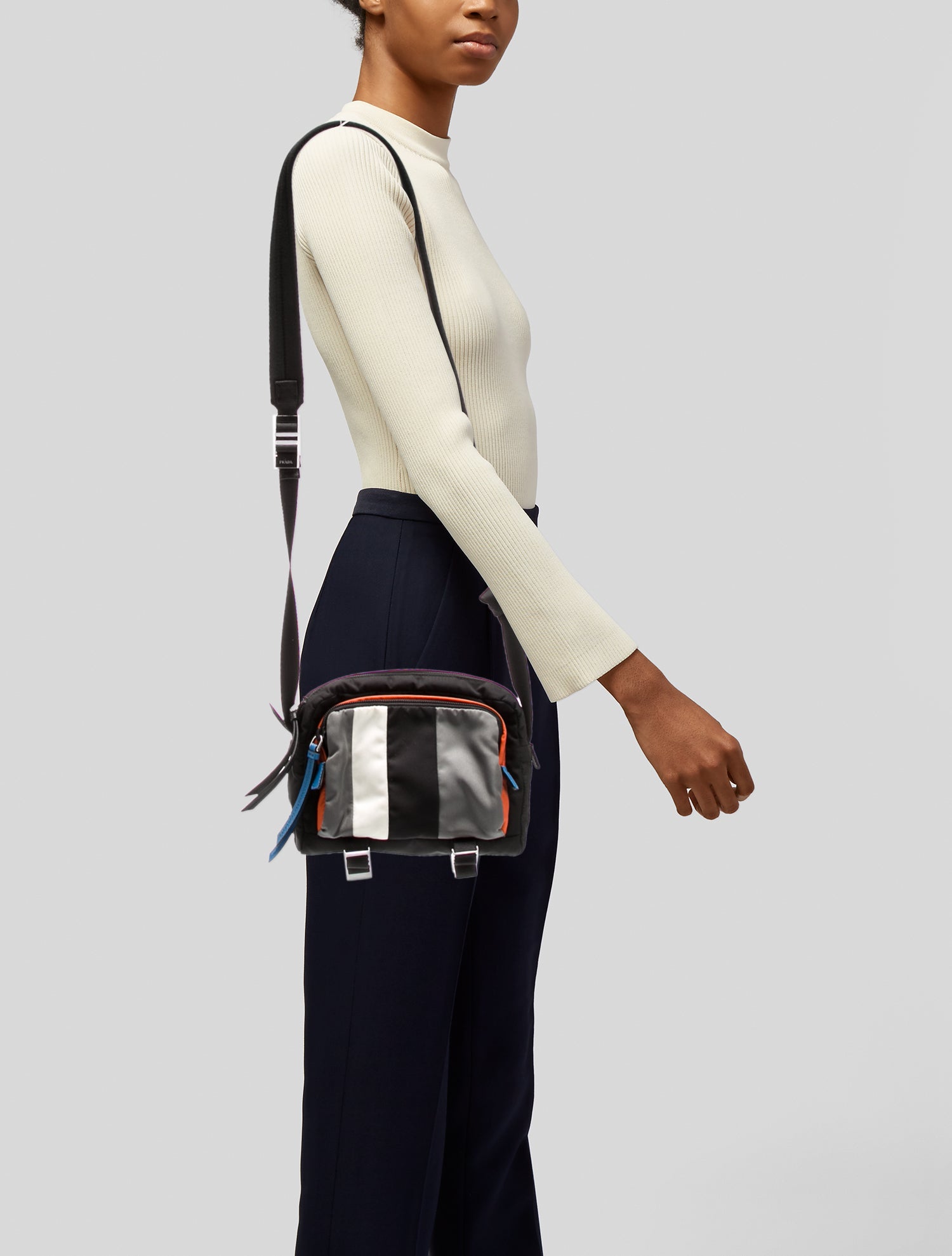 Prada Enameled Metal Triangle Belt Bag