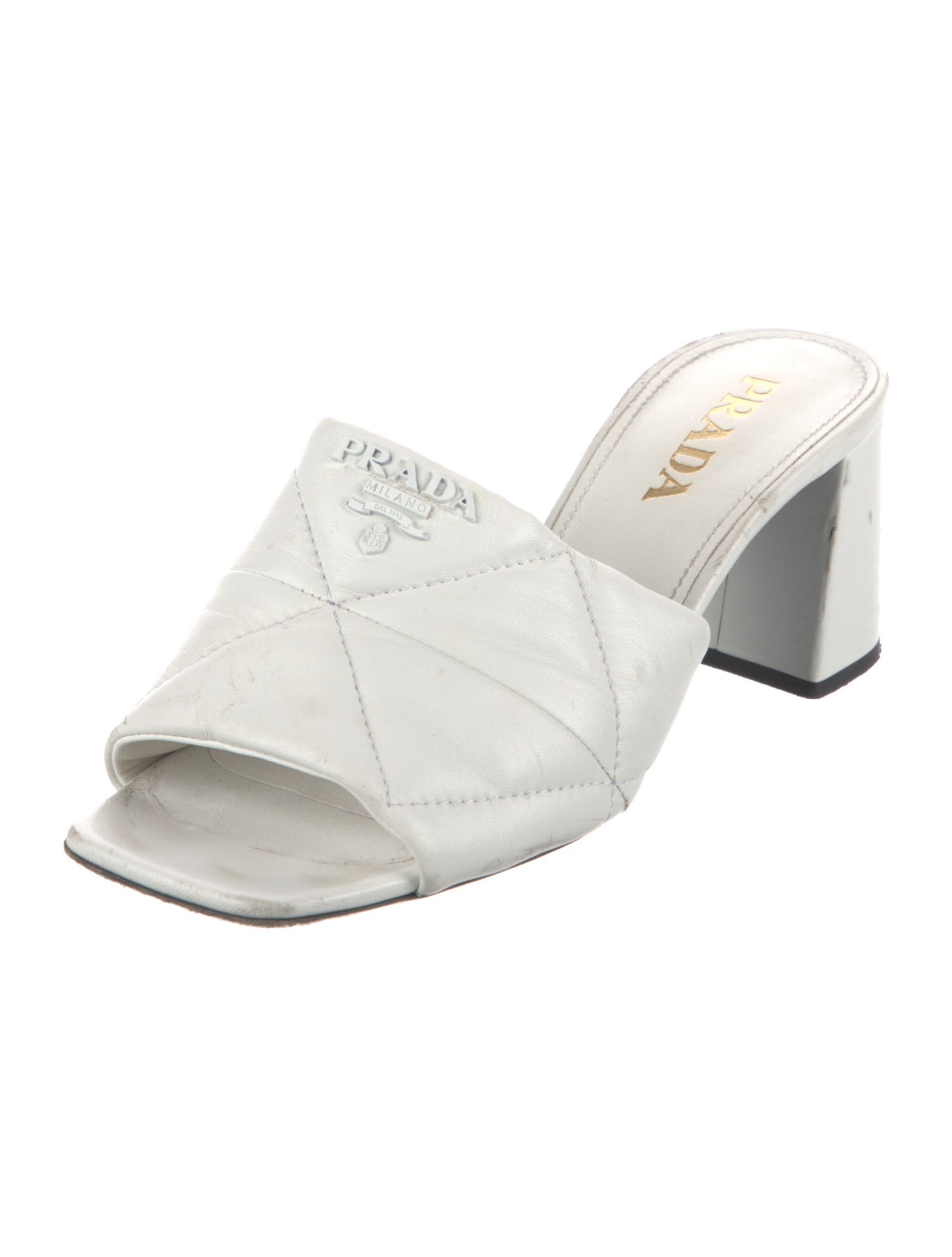 Prada Quilted Pattern Patent Leather Slides