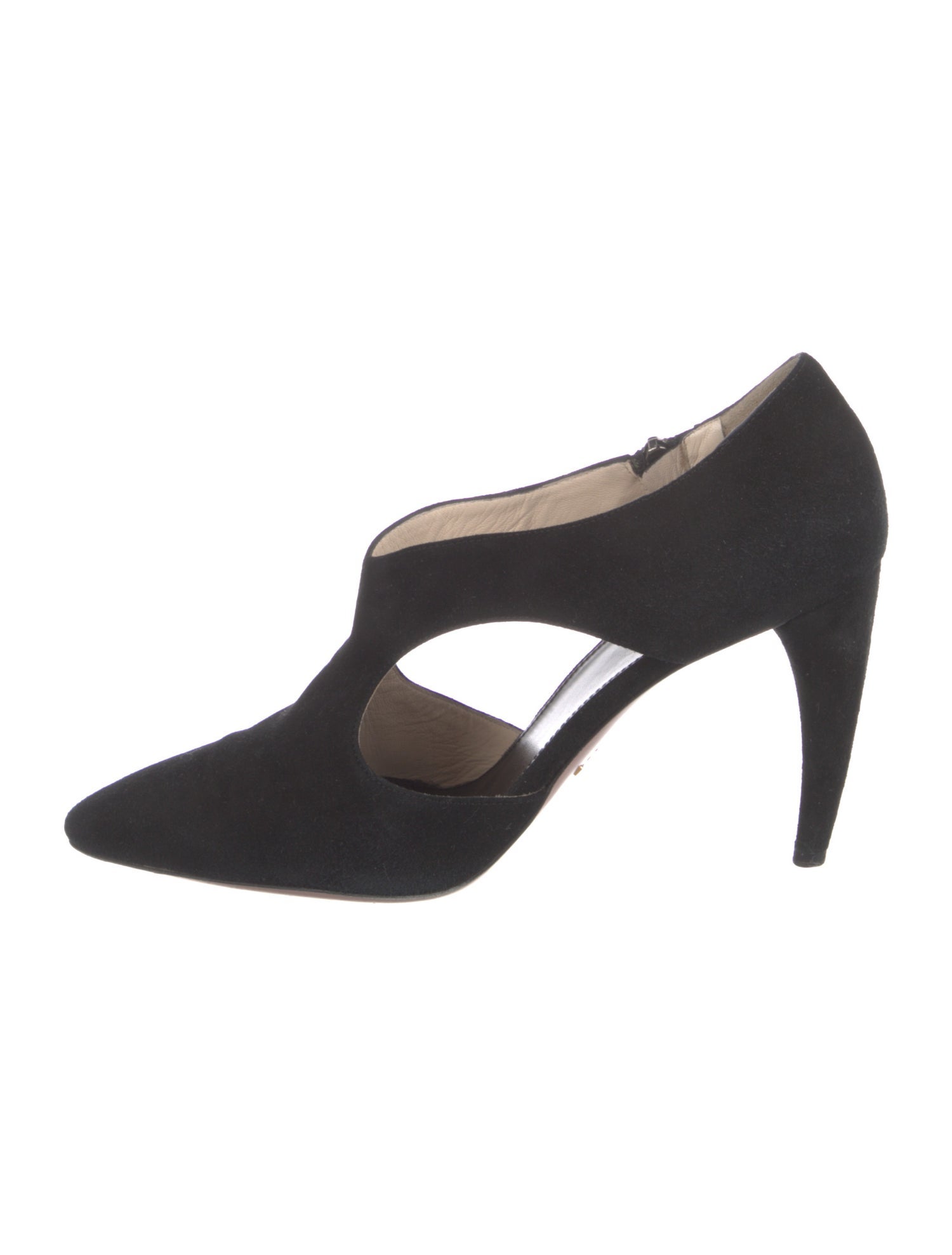 Prada Suede Leather Trim Embellishment T-Strap Pumps