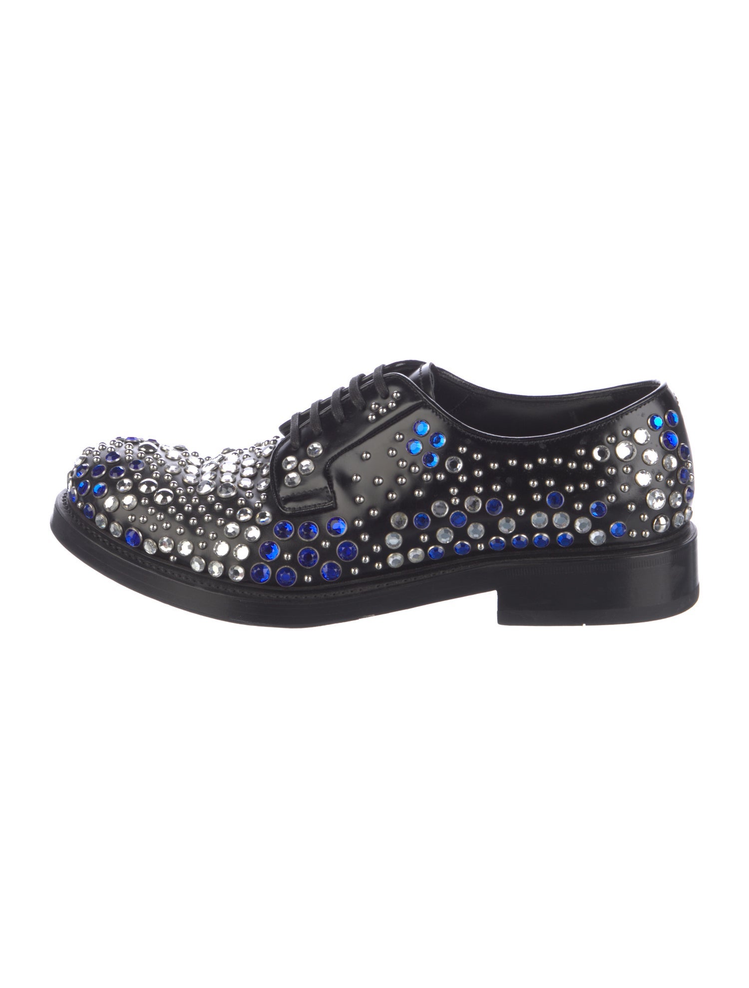 Prada Patent Leather Crystal Embellishments Derby Shoes
