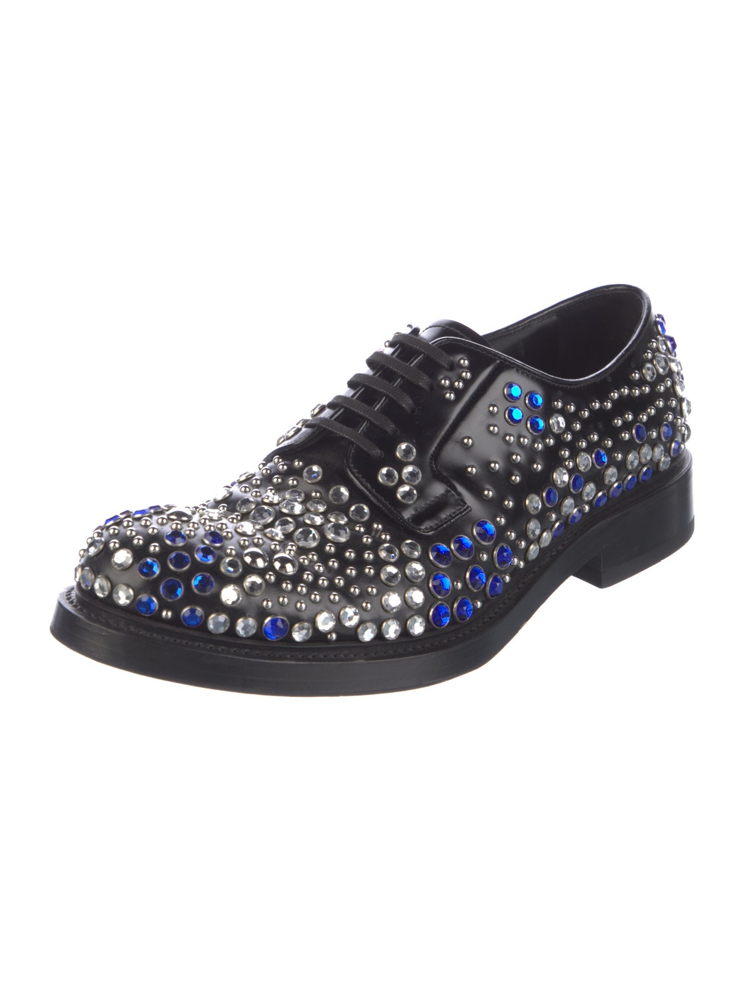 Prada Patent Leather Crystal Embellishments Derby Shoes