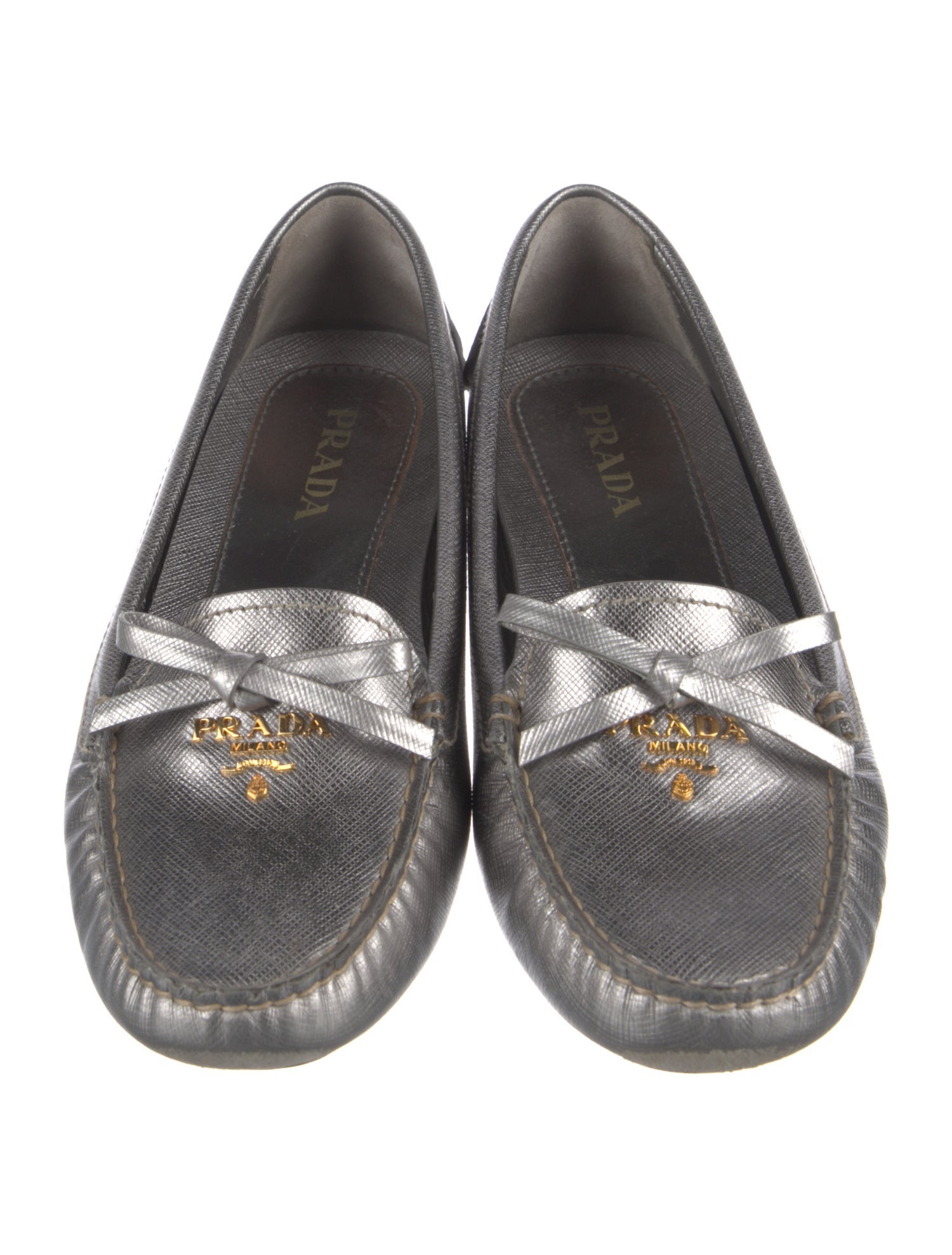 Prada Leather Bow Accents Loafers