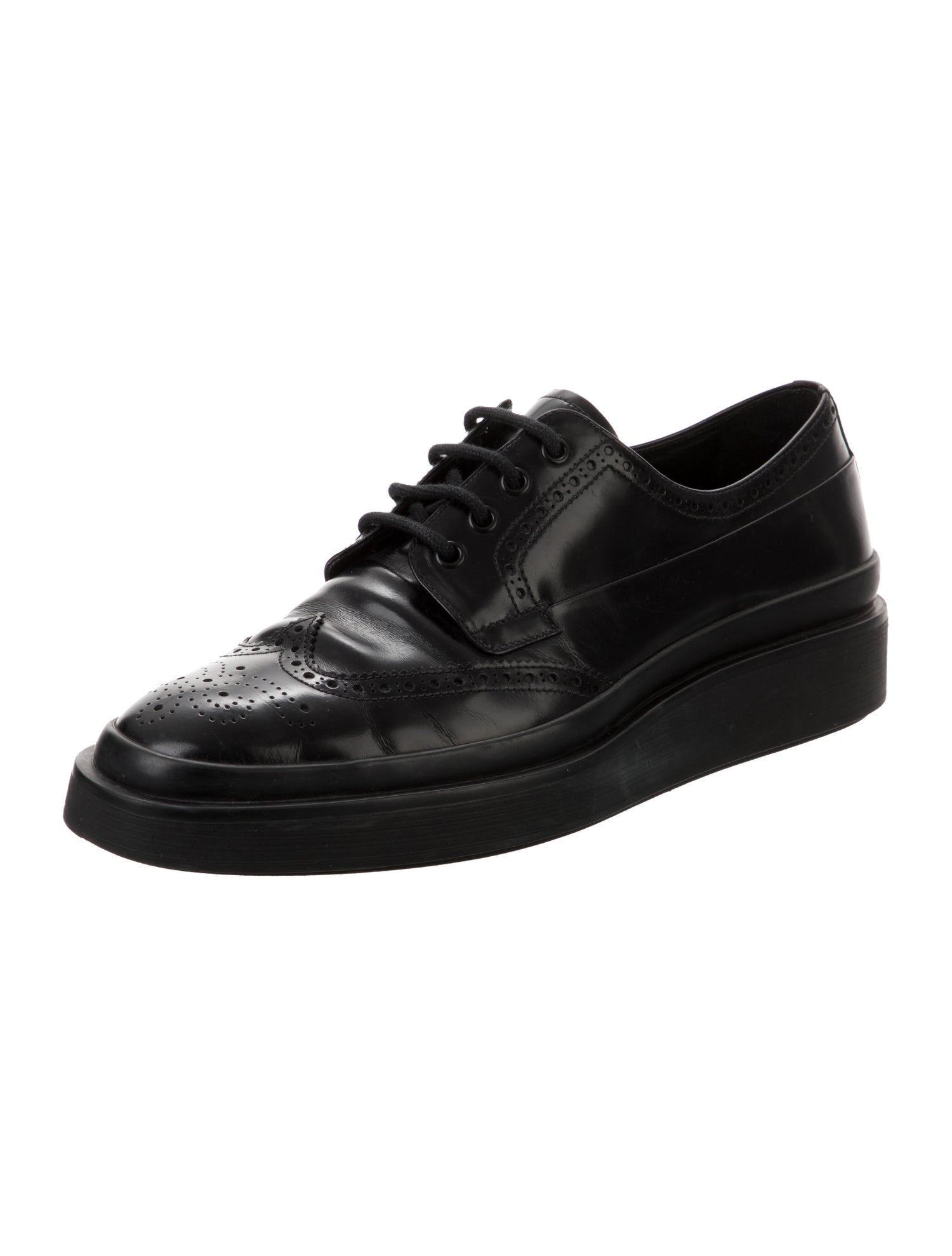 Prada Patent Leather Eyelet Trim Oxfords