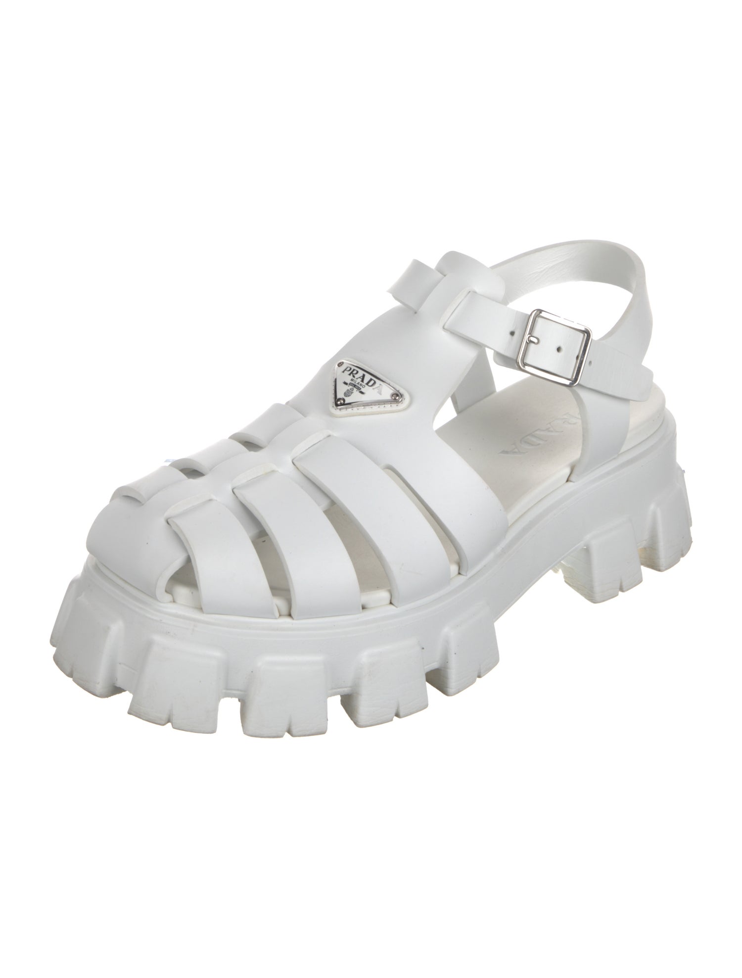 Prada Enameled Metal Triangle Rubber Sneakers