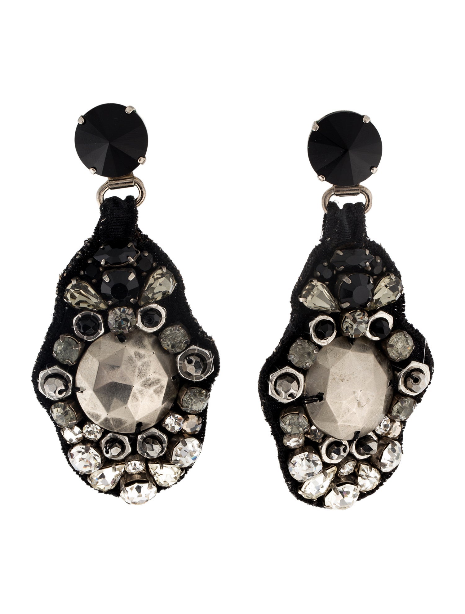 Prada Crystal Embroidered Drop Clip-On Earrings