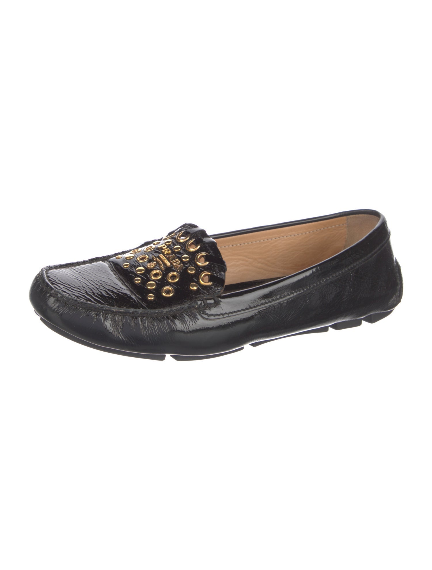 Prada Patent Leather Bow Accents Loafers