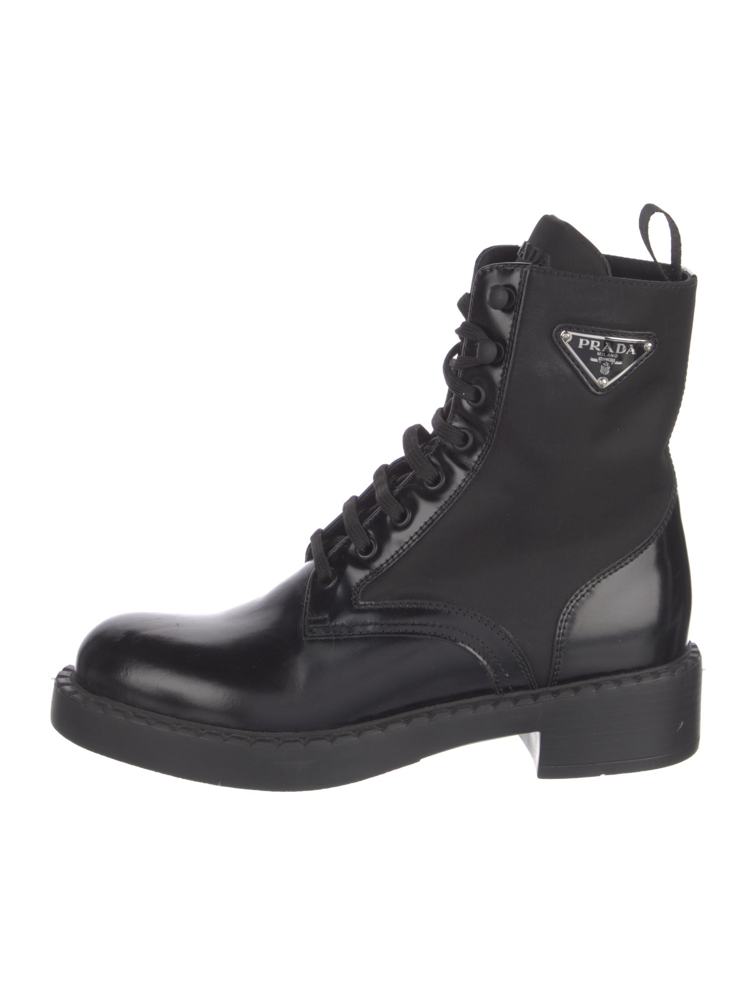 Prada Leather Printed Combat Boots