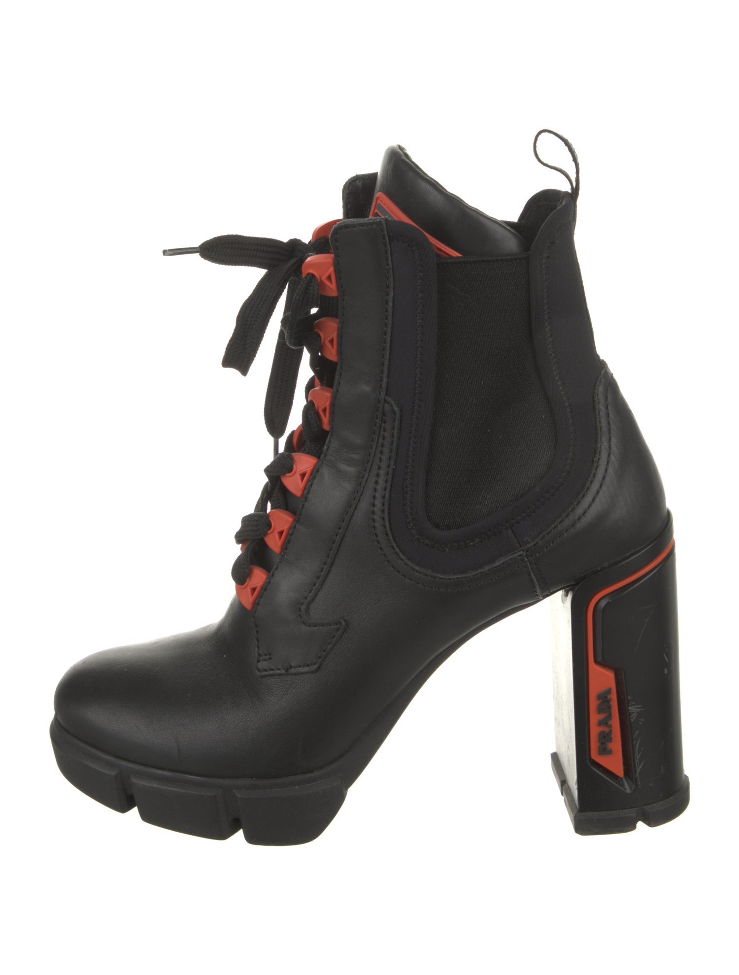 Prada Leather Colorblock Pattern Lace-Up Boots
