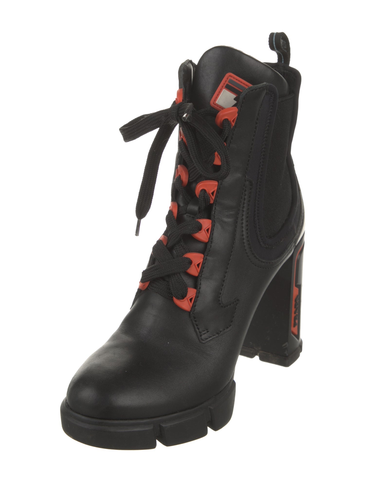 Prada Leather Colorblock Pattern Lace-Up Boots