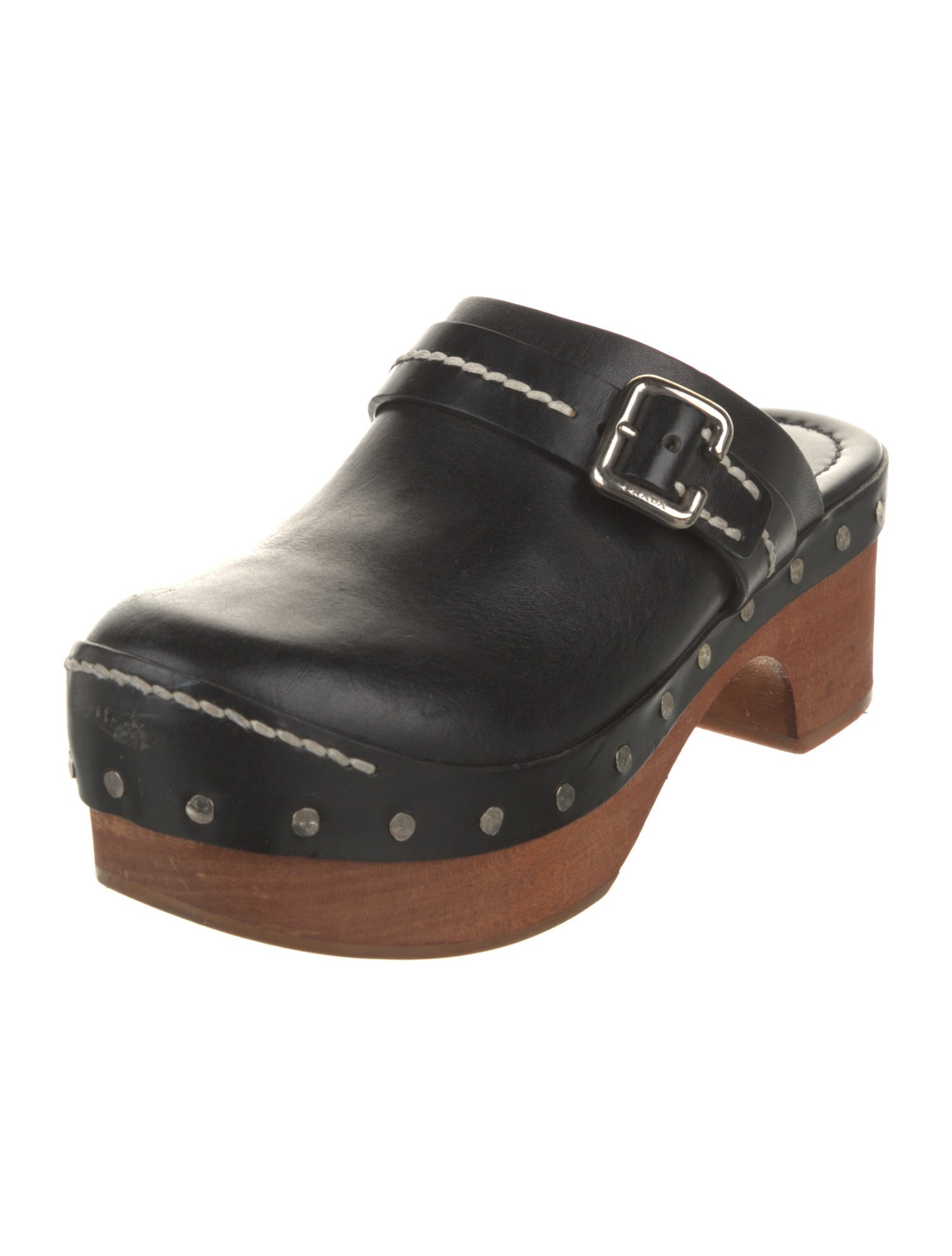 Prada Leather Whipstitch Trim Mules