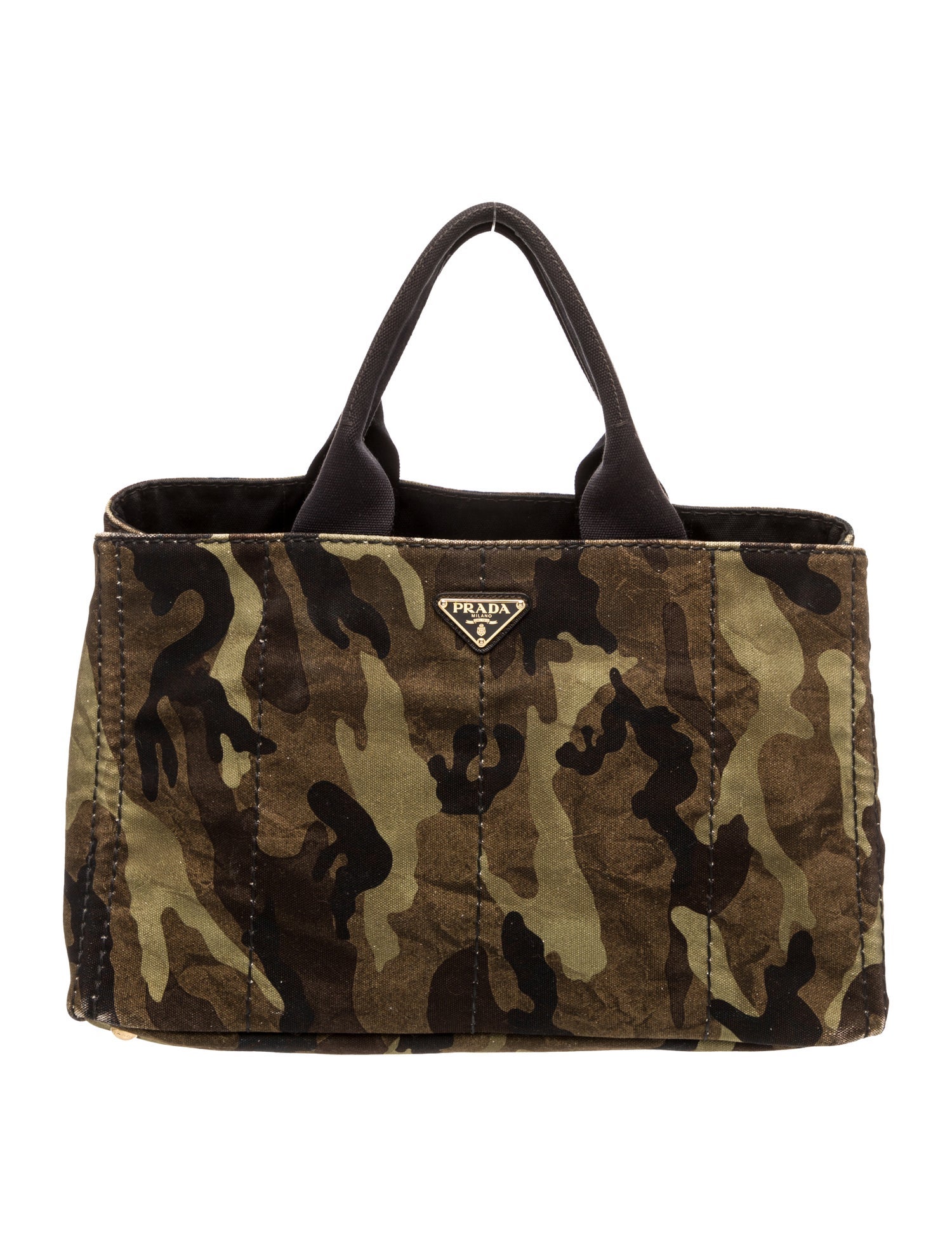 Prada Enameled Metal Triangle Top Handle Bag