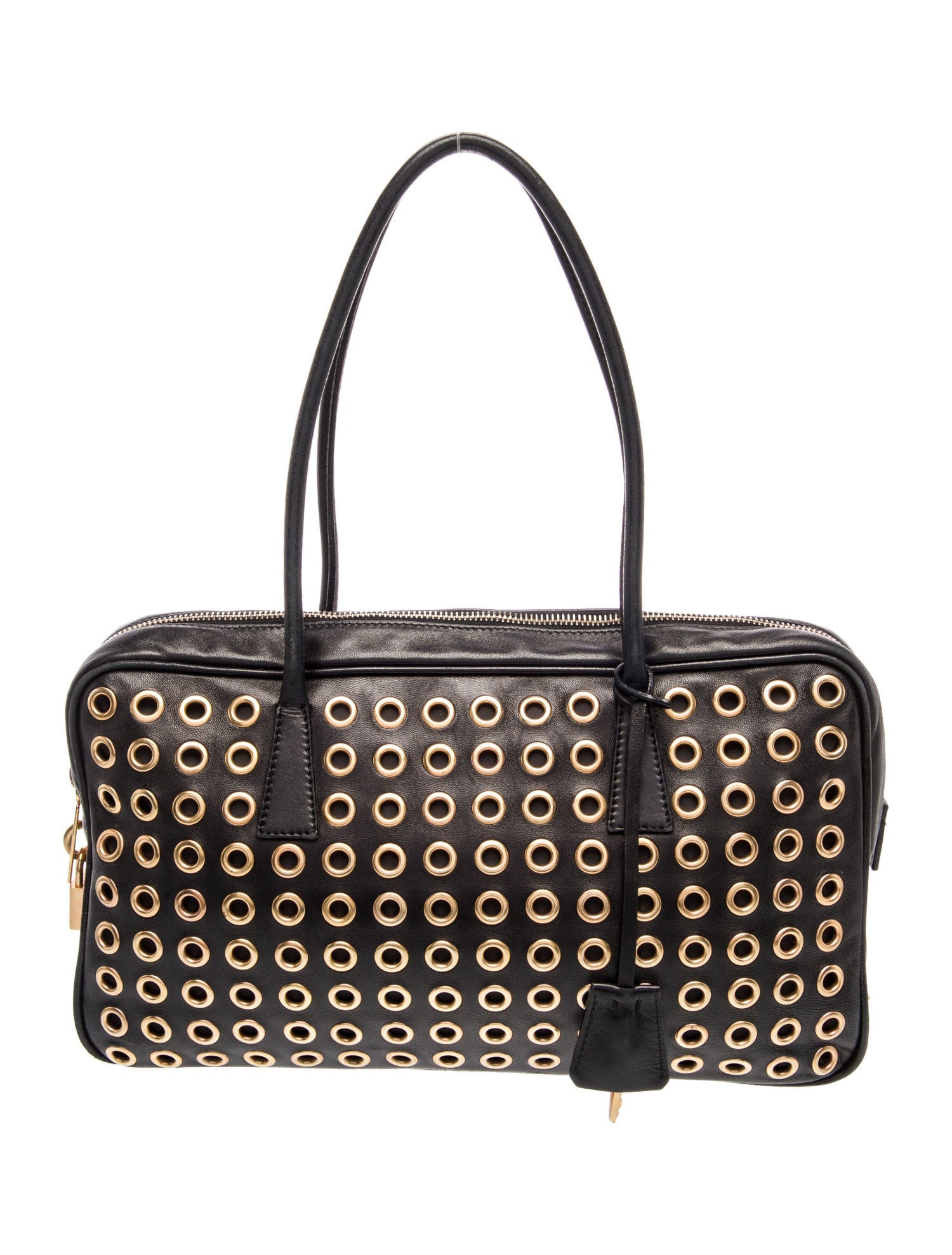 Prada Enameled Metal Triangle Bauletto