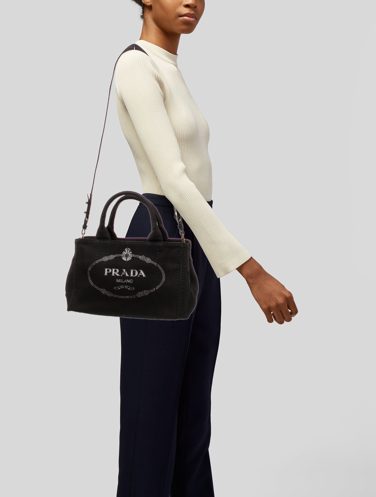 Prada Enameled Metal Triangle Top Handle Bag