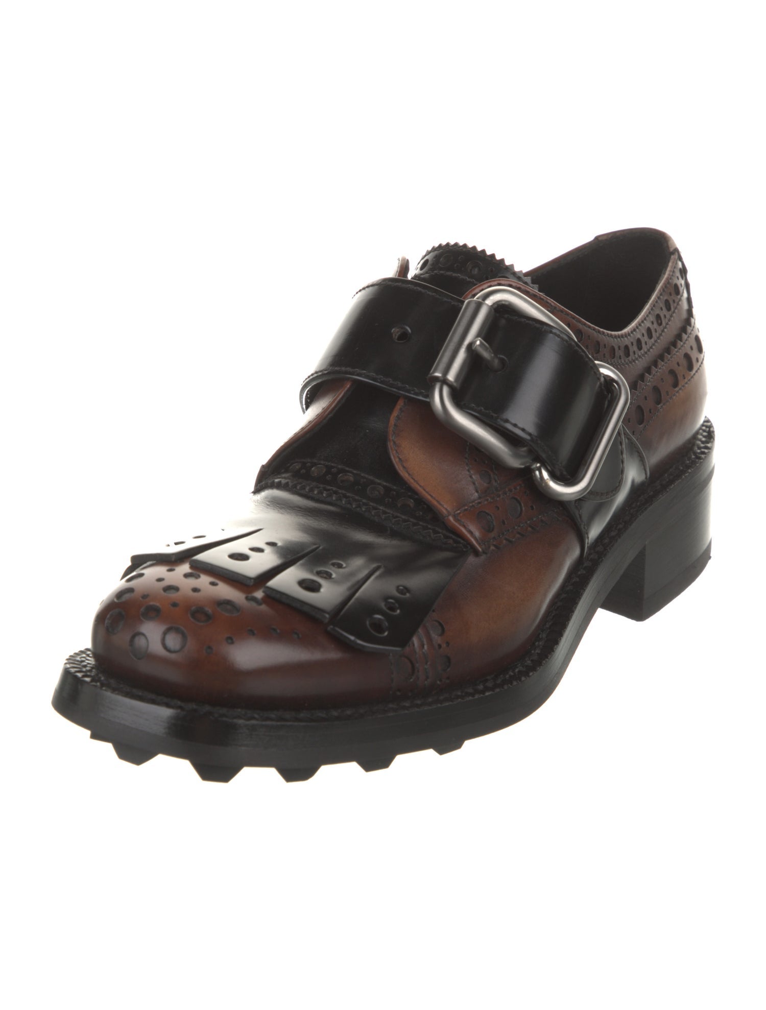 Prada Leather Fringe Trim Accent Oxfords