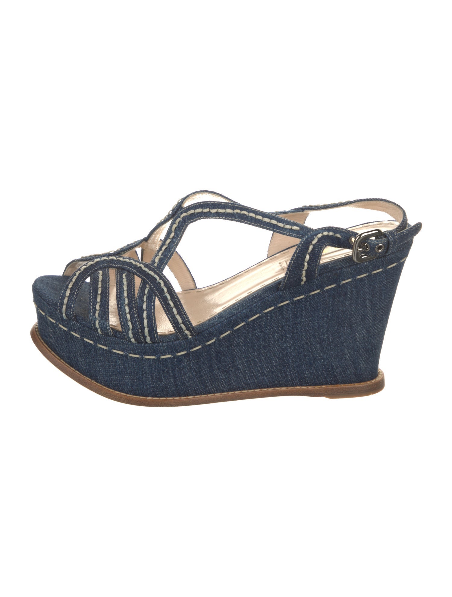 Prada Denim Leather Trim Embellishment Espadrilles