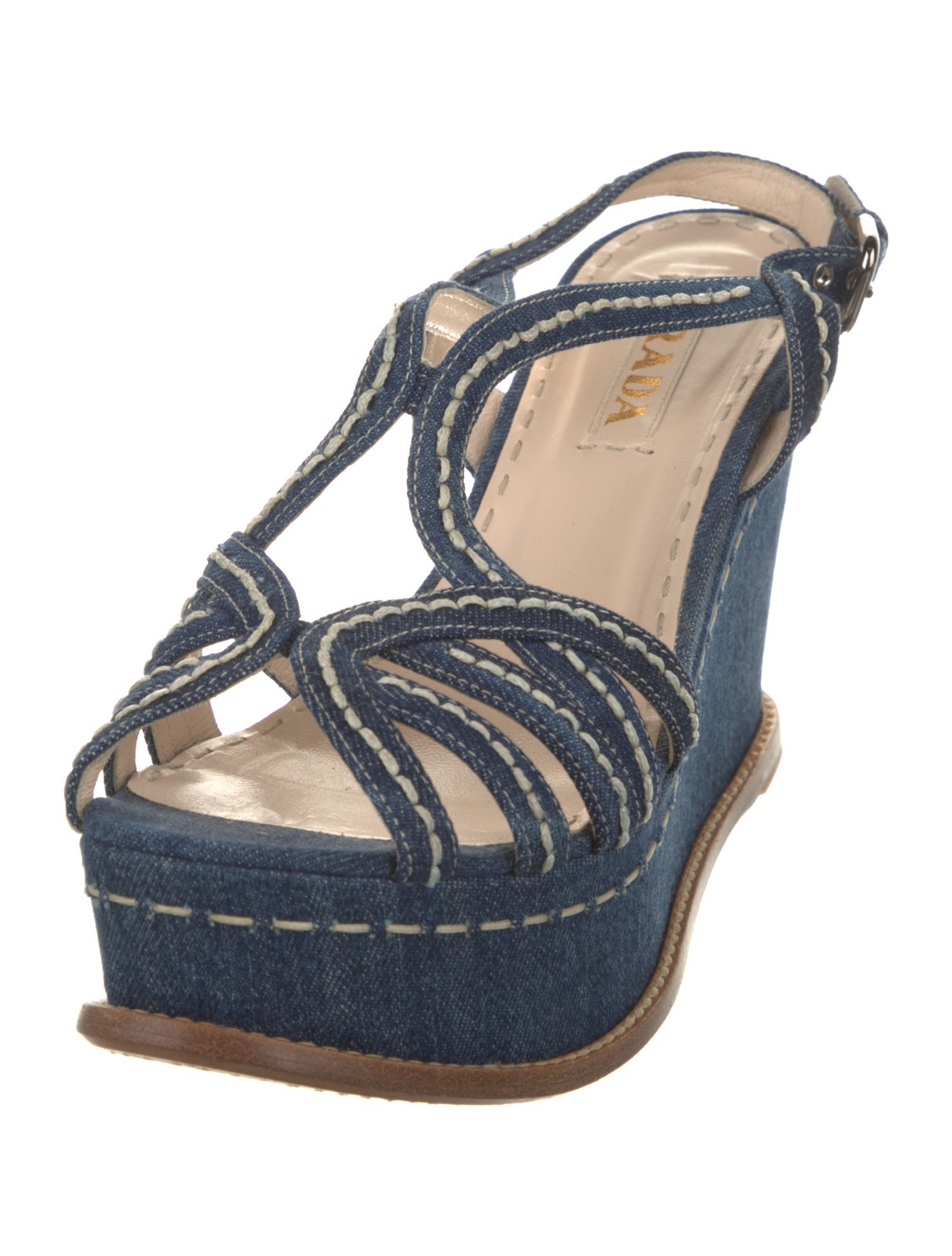 Prada Denim Leather Trim Embellishment Espadrilles