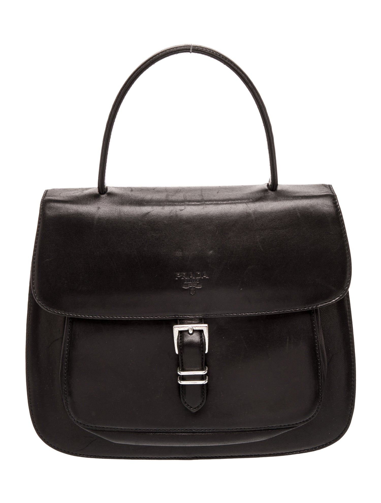 Prada Enameled Metal Triangle Top Handle Bag