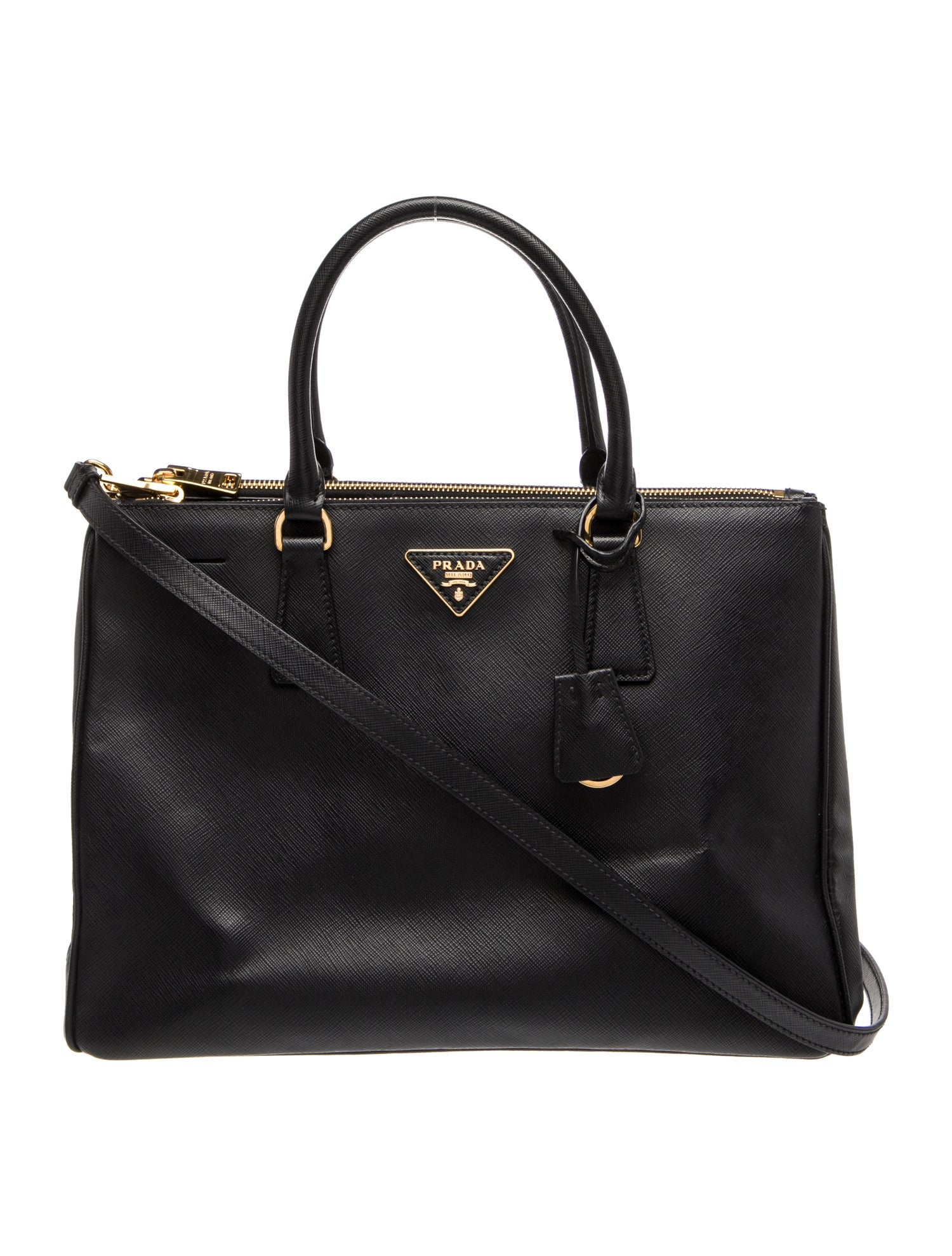 Prada Enameled Metal Triangle Galleria Double Zip Large