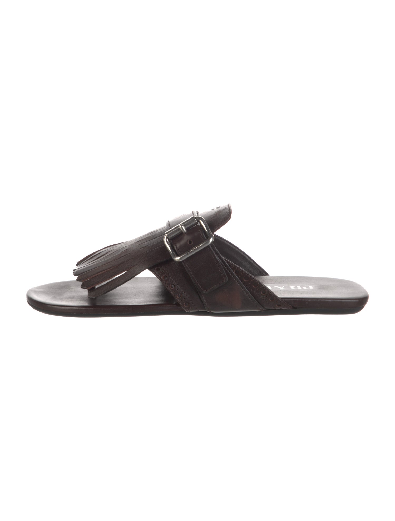 Prada Leather Fringe Trim Accent Slides w/ Tags