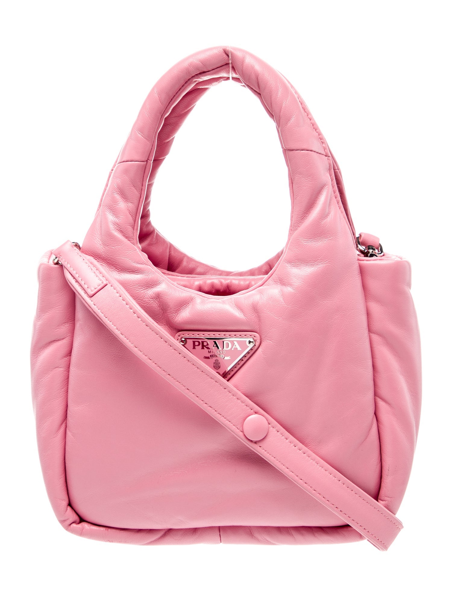 Prada Enameled Metal Triangle Padded Tote Small