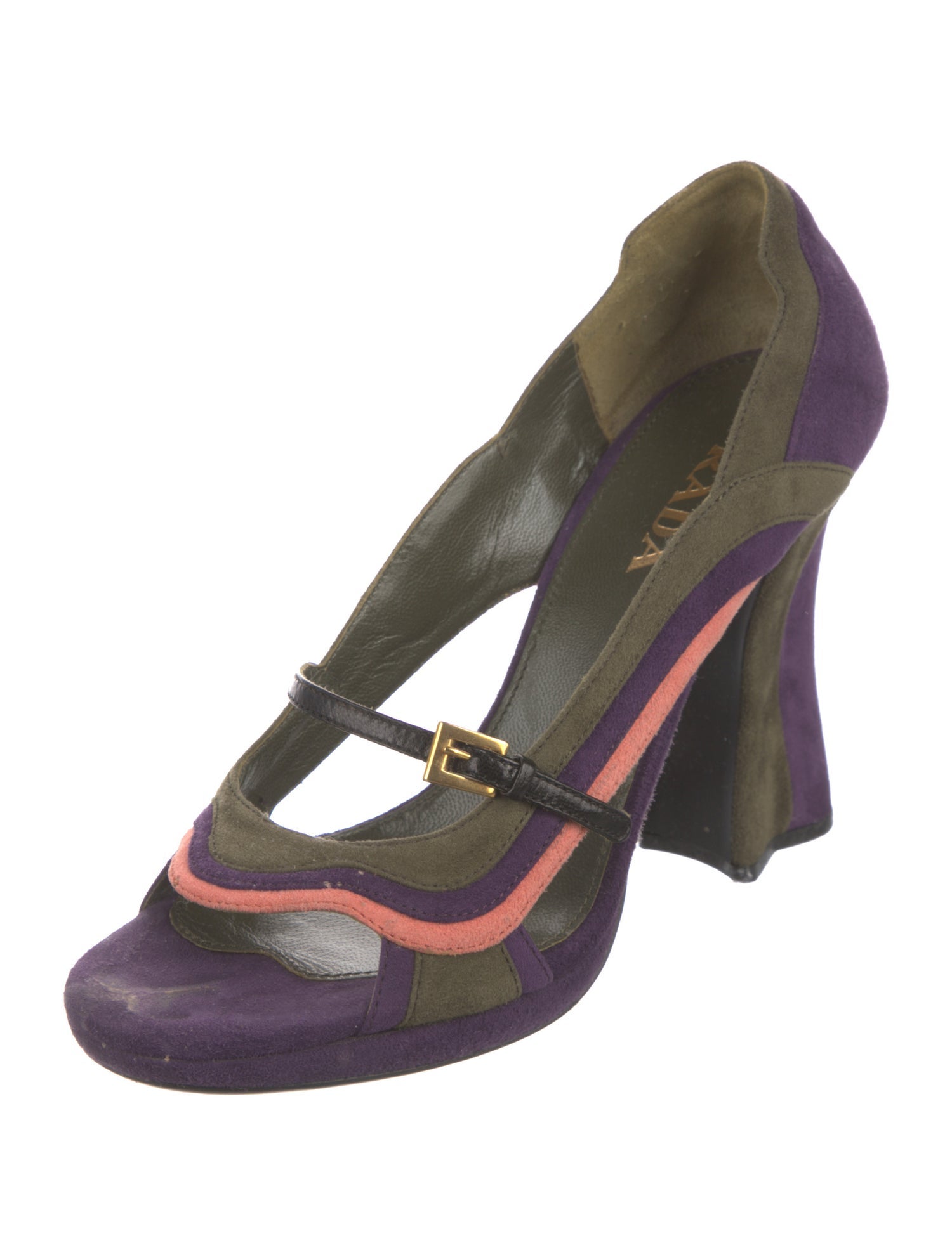 Prada Suede Colorblock Pattern Slingback Pumps