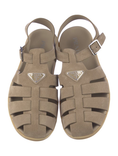 Prada Enameled Metal Triangle Rubber Sandals