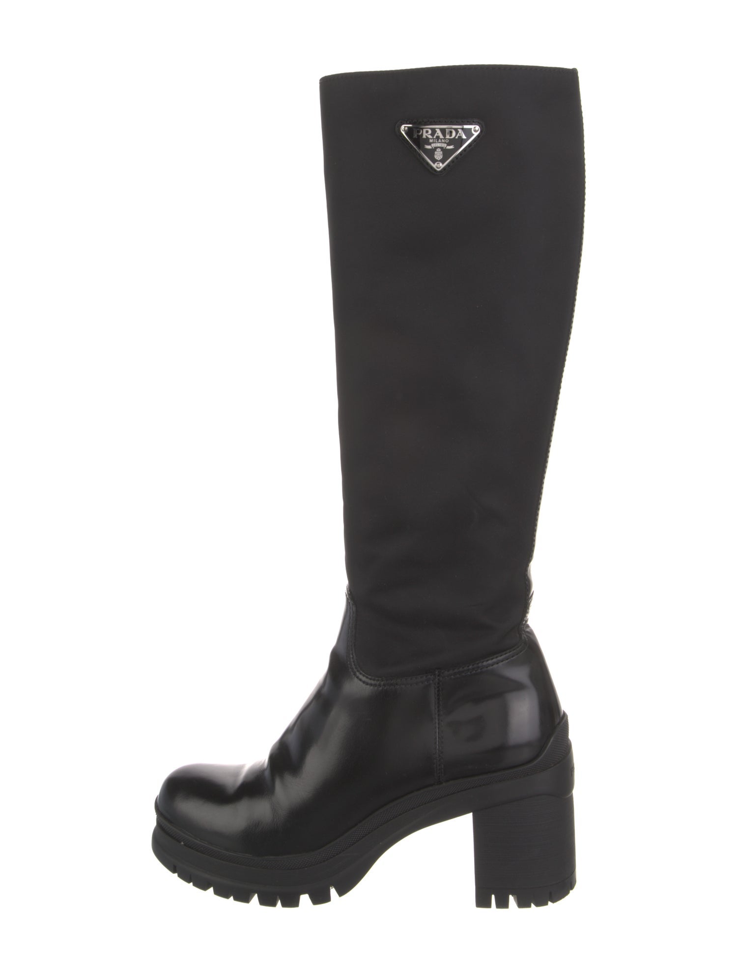 Prada Enameled Metal Triangle Nylon Rain Boots
