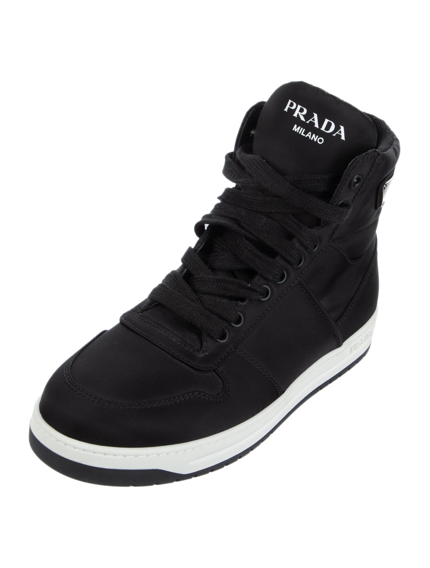 Prada Nylon Leather Trim Embellishment Wedge Sneakers